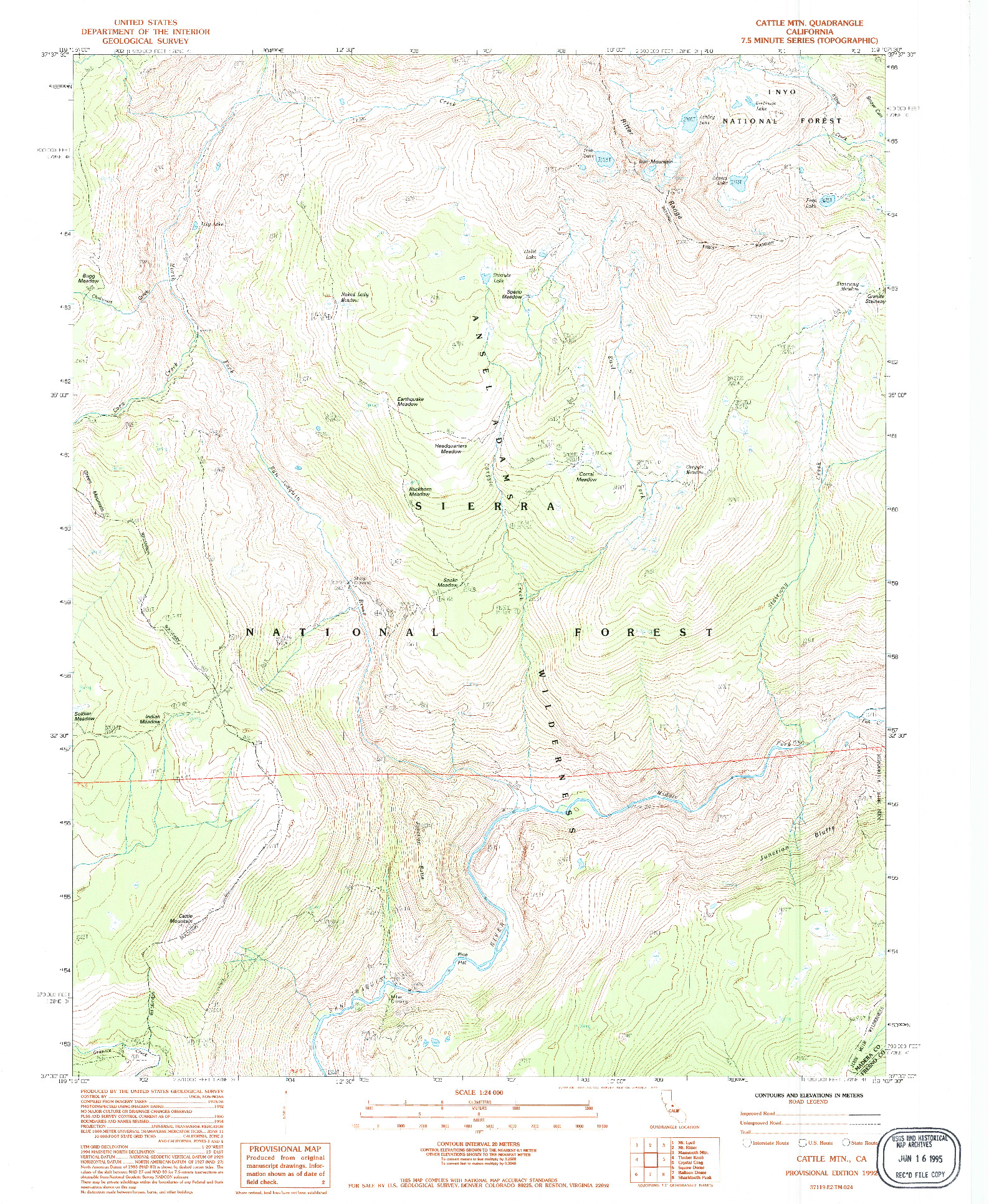 USGS 1:24000-SCALE QUADRANGLE FOR CATTLE MTN, CA 1992