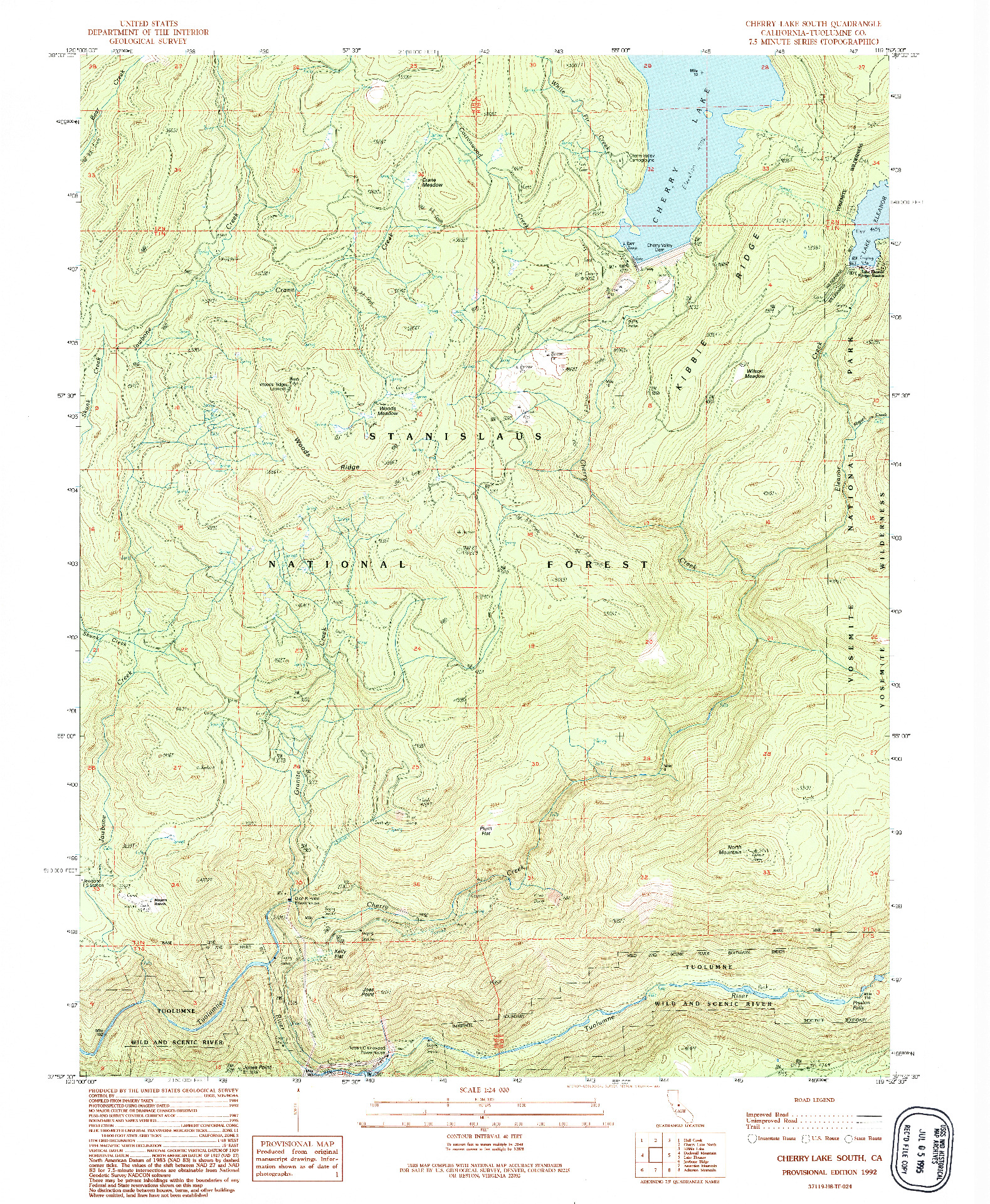 USGS 1:24000-SCALE QUADRANGLE FOR CHERRY LAKE SOUTH, CA 1992
