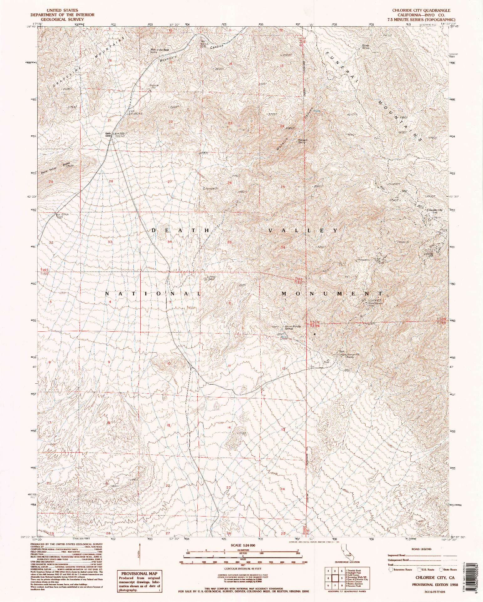 USGS 1:24000-SCALE QUADRANGLE FOR CHLORIDE CITY, CA 1988