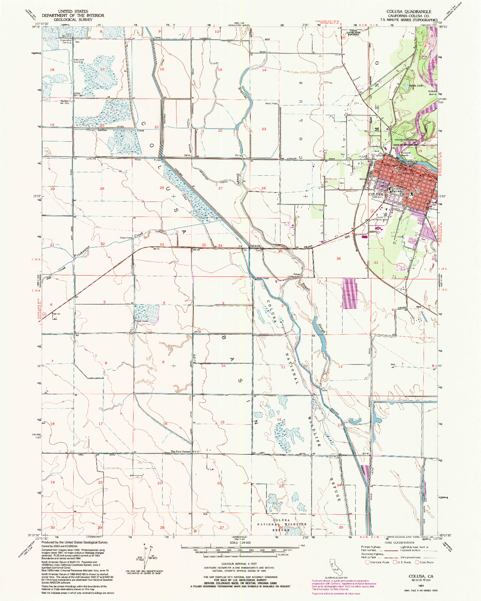 USGS 1:24000-SCALE QUADRANGLE FOR COLUSA, CA 1991