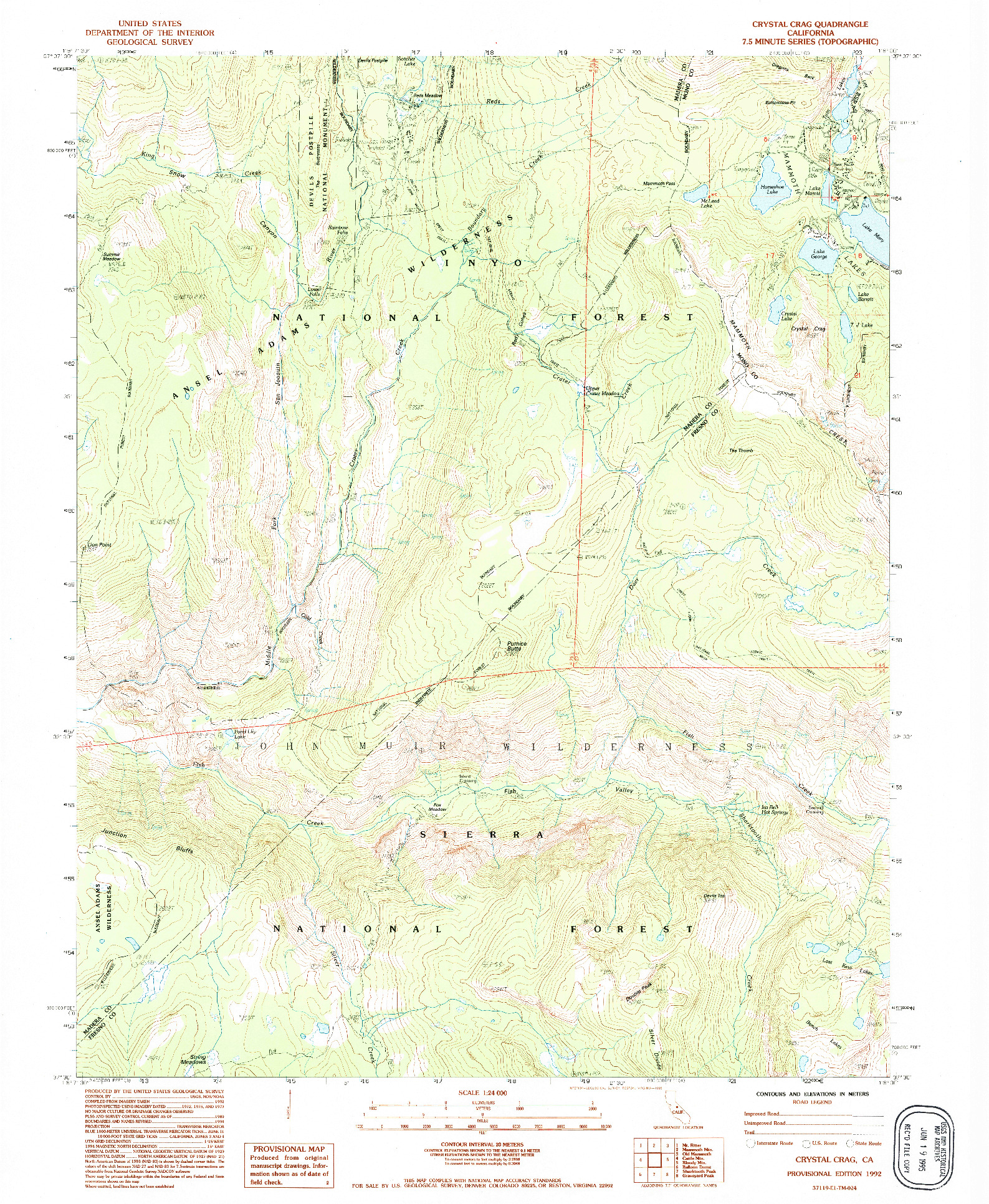 USGS 1:24000-SCALE QUADRANGLE FOR CRYSTAL CRAG, CA 1992