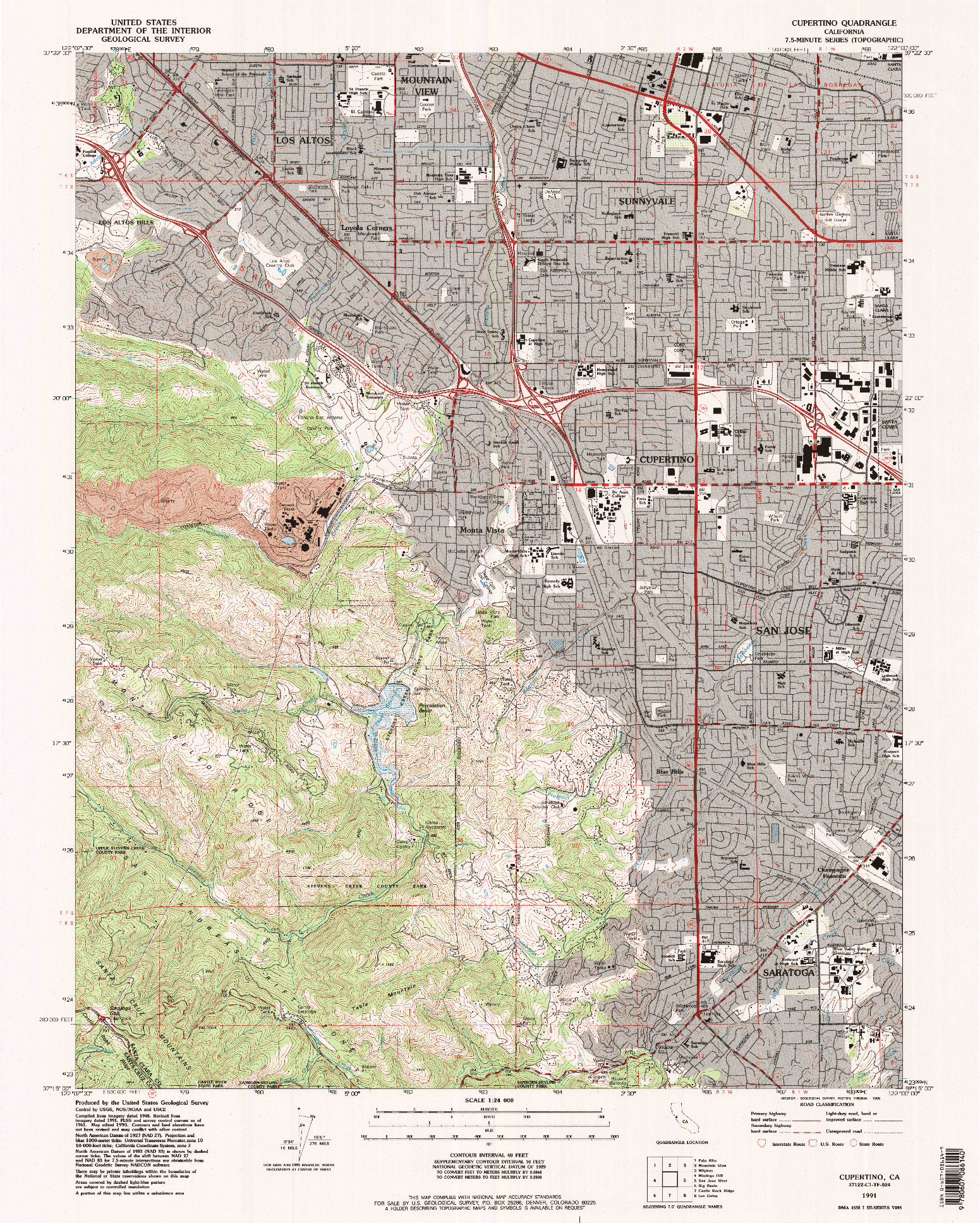 USGS 1:24000-SCALE QUADRANGLE FOR CUPERTINO, CA 1991