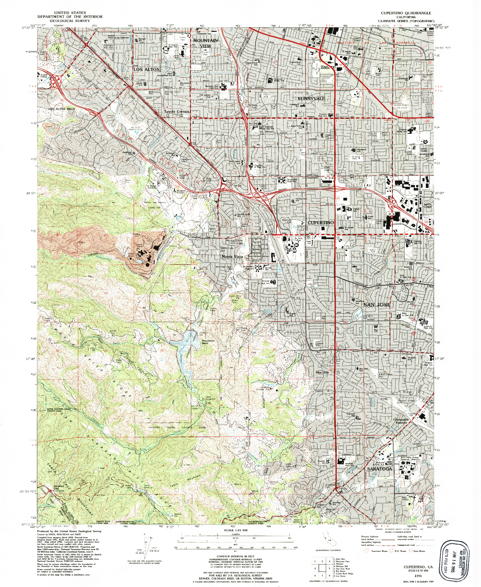 USGS 1:24000-SCALE QUADRANGLE FOR CUPERTINO, CA 1991