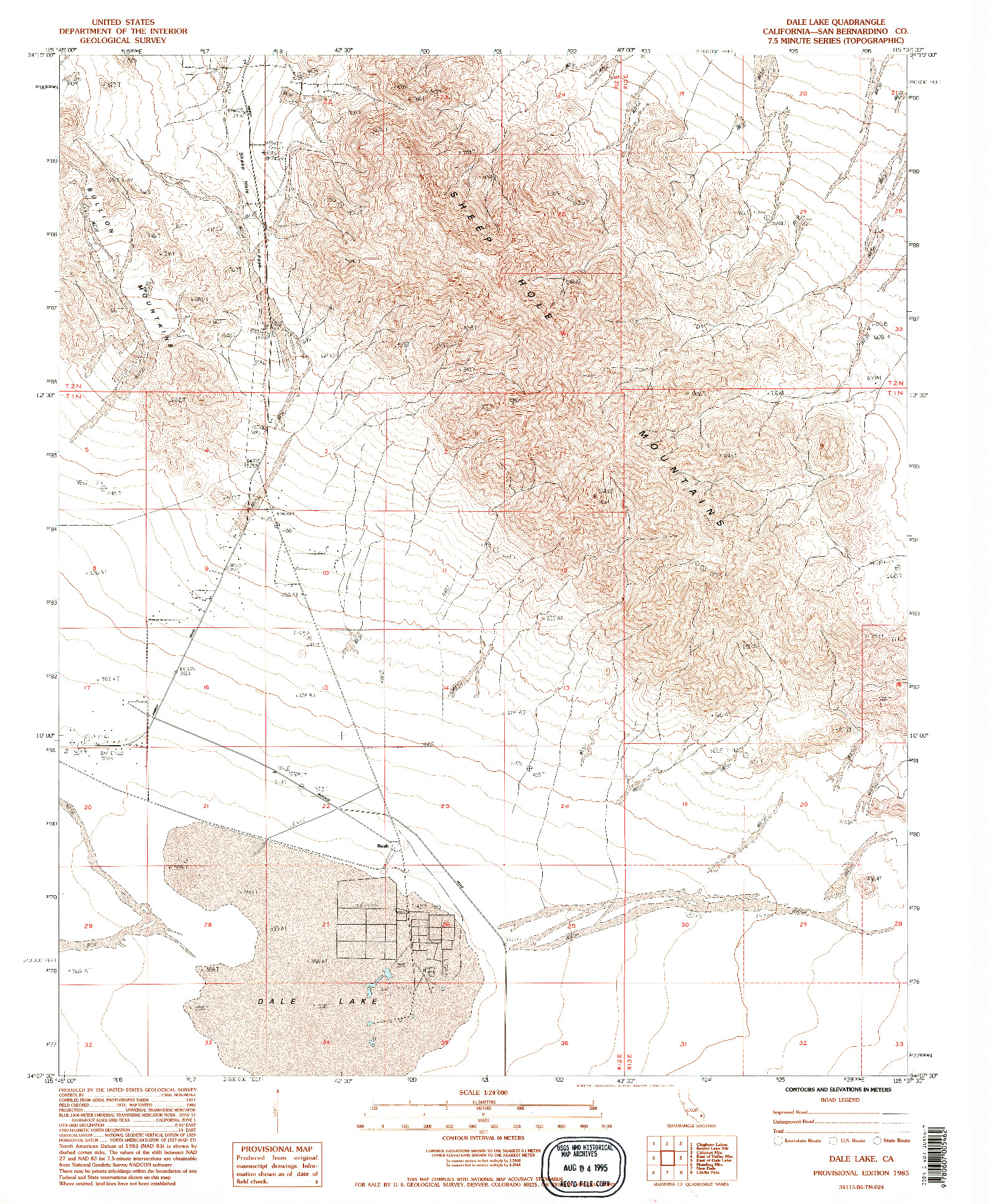 USGS 1:24000-SCALE QUADRANGLE FOR DALE LAKE, CA 1985
