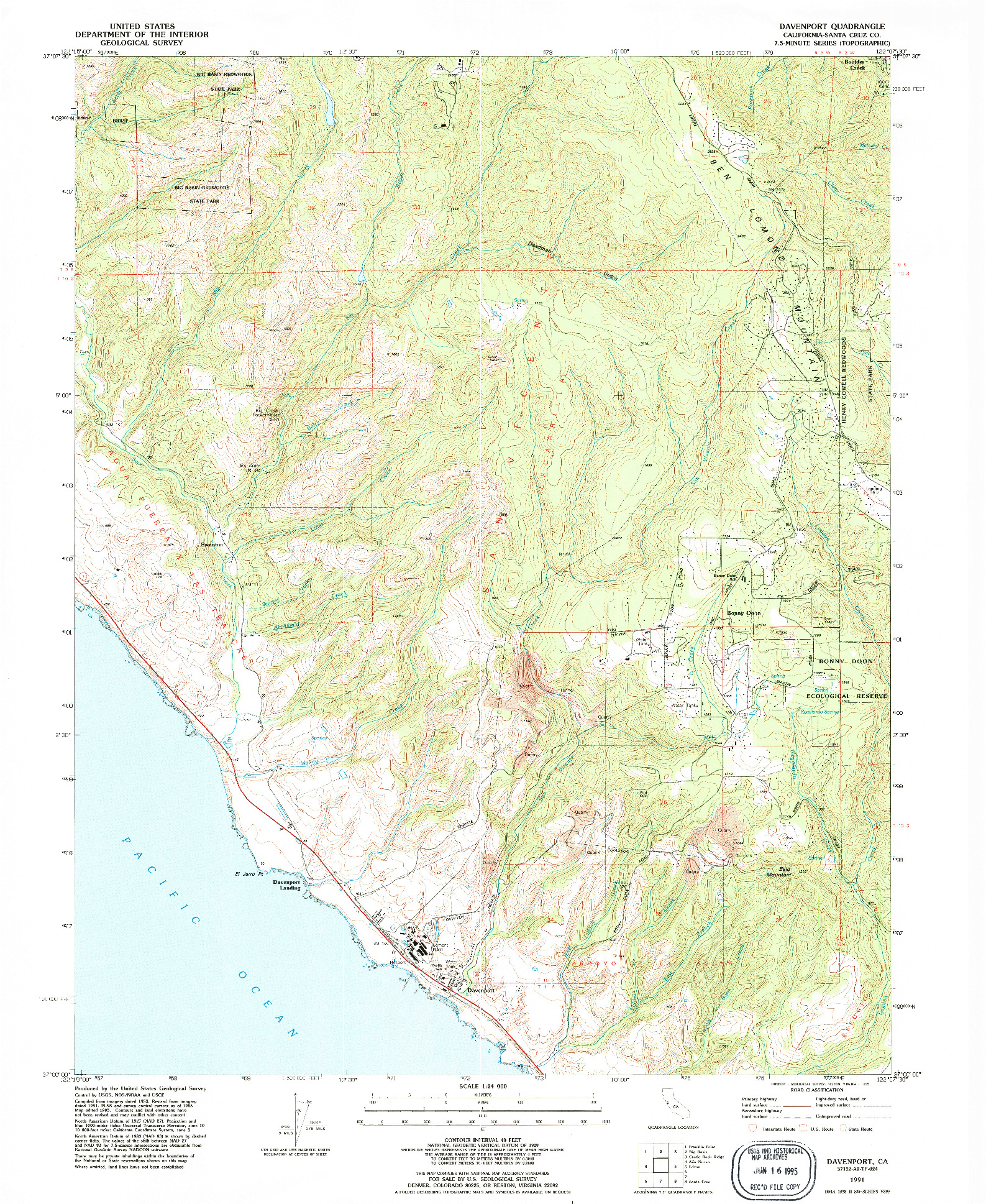 USGS 1:24000-SCALE QUADRANGLE FOR DAVENPORT, CA 1991