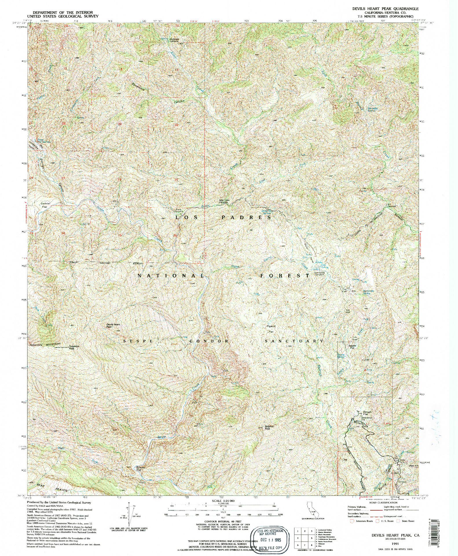 USGS 1:24000-SCALE QUADRANGLE FOR DEVILS HEART PEAK, CA 1991