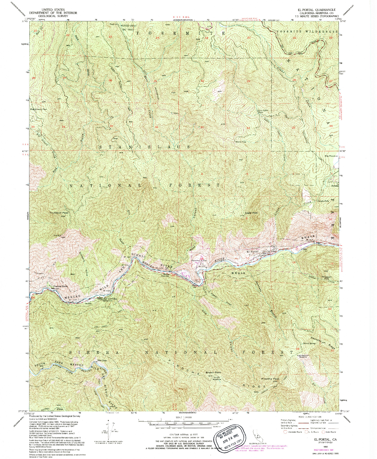 USGS 1:24000-SCALE QUADRANGLE FOR EL PORTAL, CA 1992