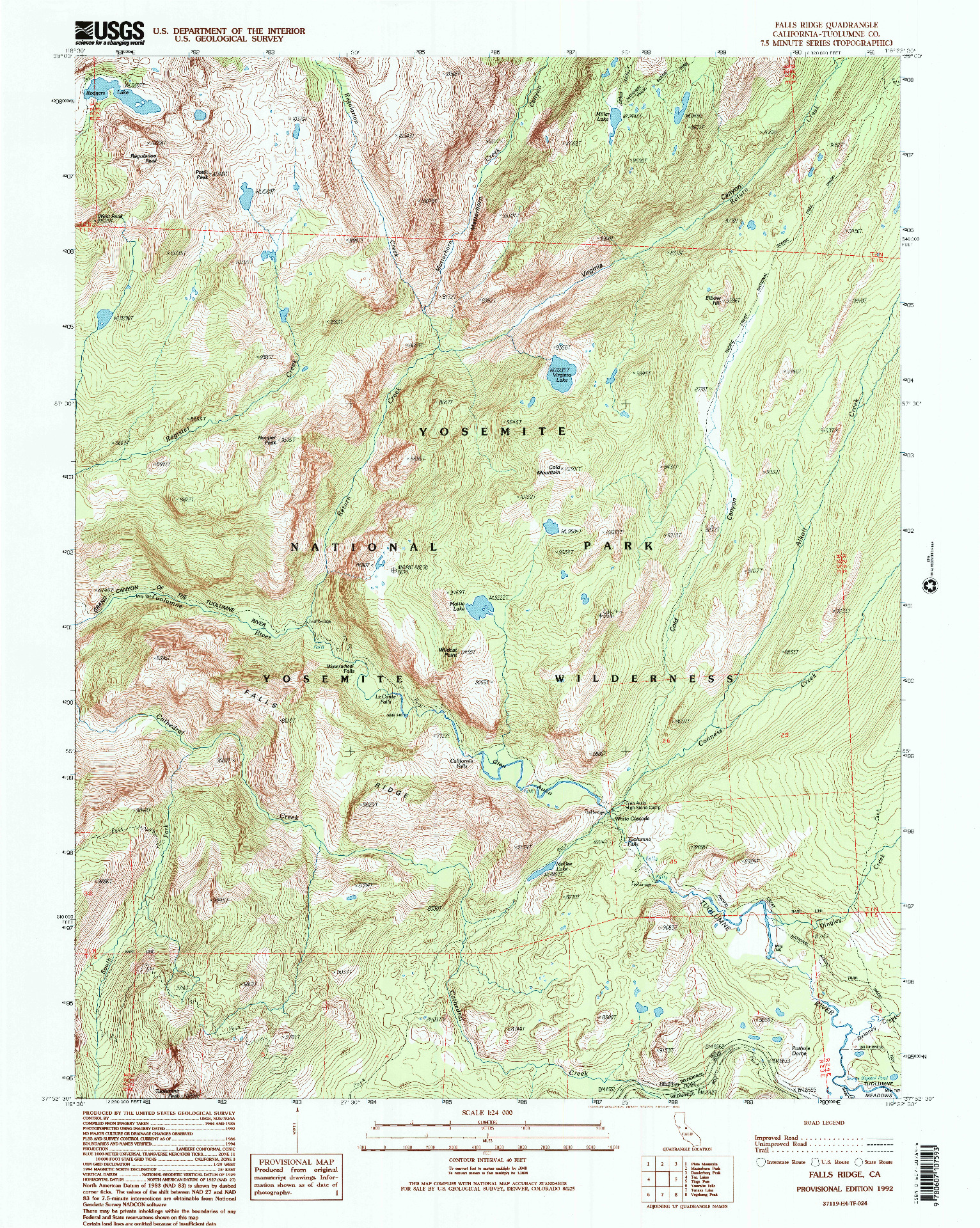 USGS 1:24000-SCALE QUADRANGLE FOR FALLS RIDGE, CA 1992