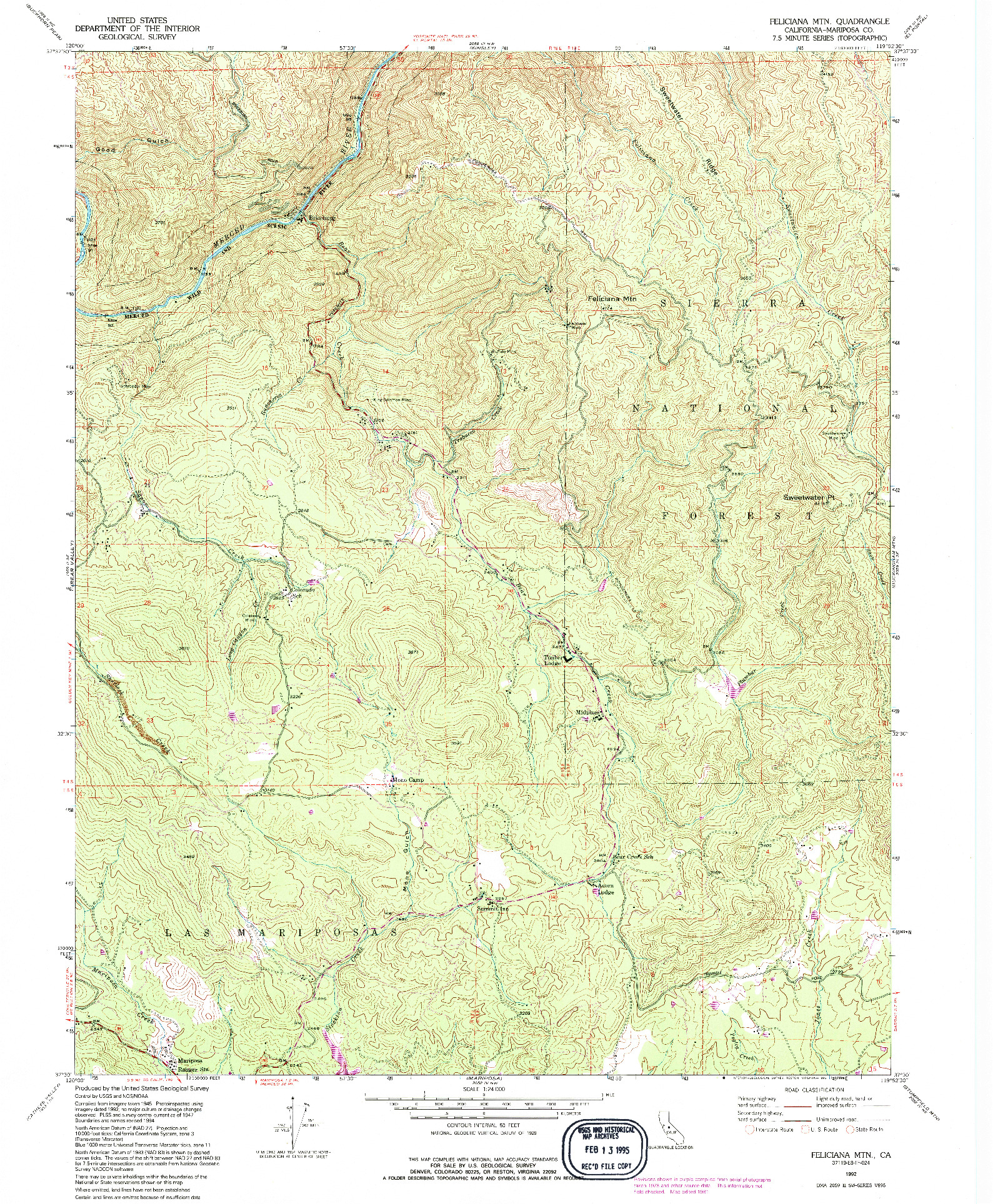 USGS 1:24000-SCALE QUADRANGLE FOR FELICIANA MTN., CA 1992