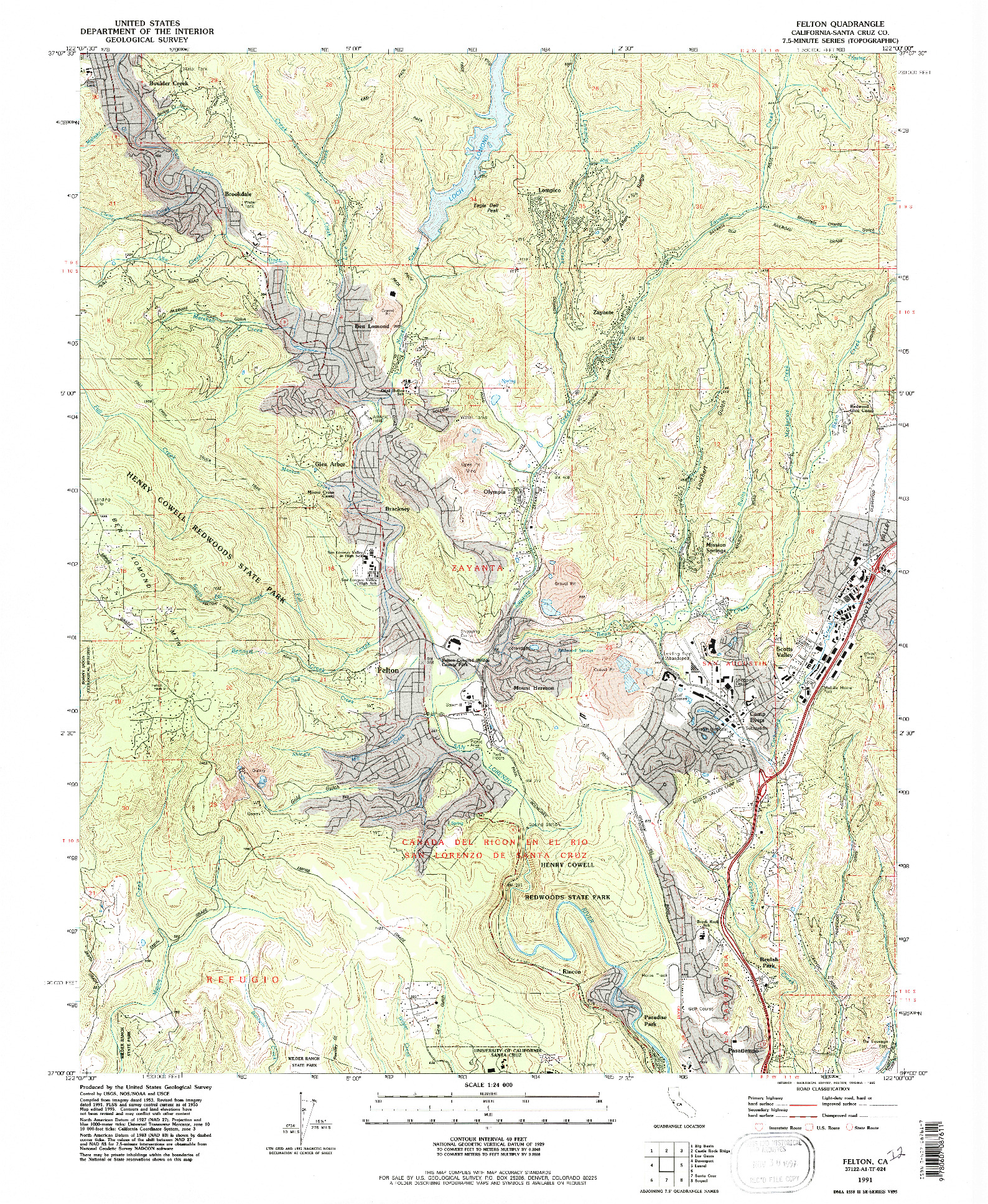 USGS 1:24000-SCALE QUADRANGLE FOR FELTON, CA 1991