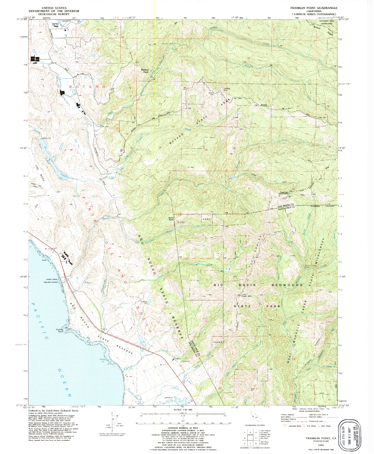 USGS 1:24000-SCALE QUADRANGLE FOR FRANKLIN POINT, CA 1991