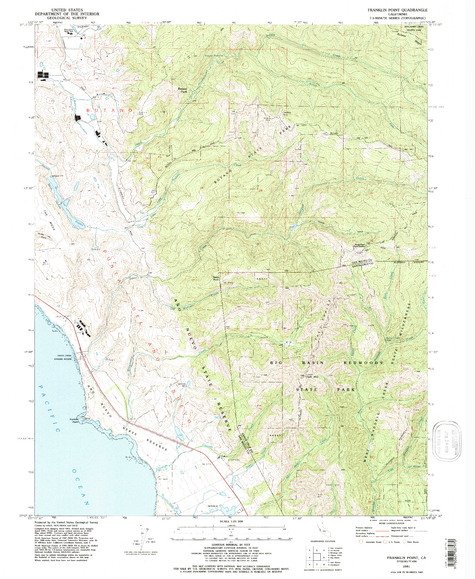 USGS 1:24000-SCALE QUADRANGLE FOR FRANKLIN POINT, CA 1991