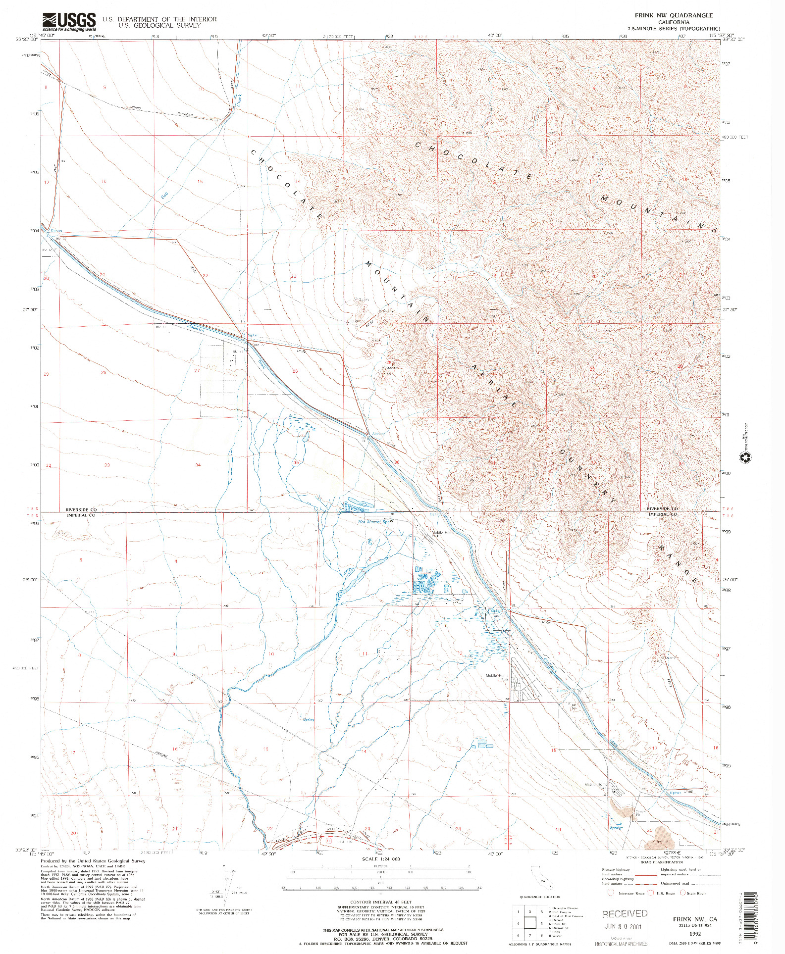 USGS 1:24000-SCALE QUADRANGLE FOR FRINK NW, CA 1992
