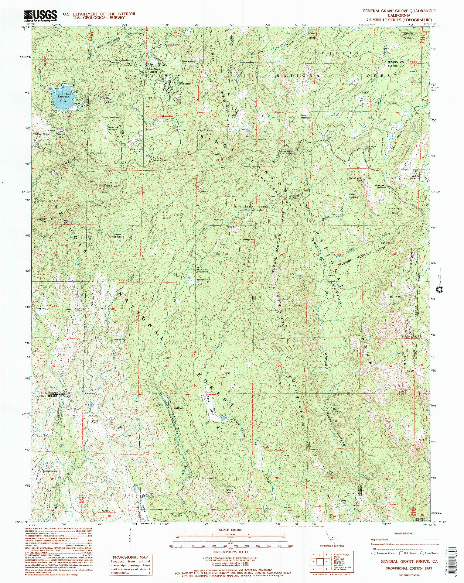 USGS 1:24000-SCALE QUADRANGLE FOR GENERAL GRANT GROVE, CA 1993