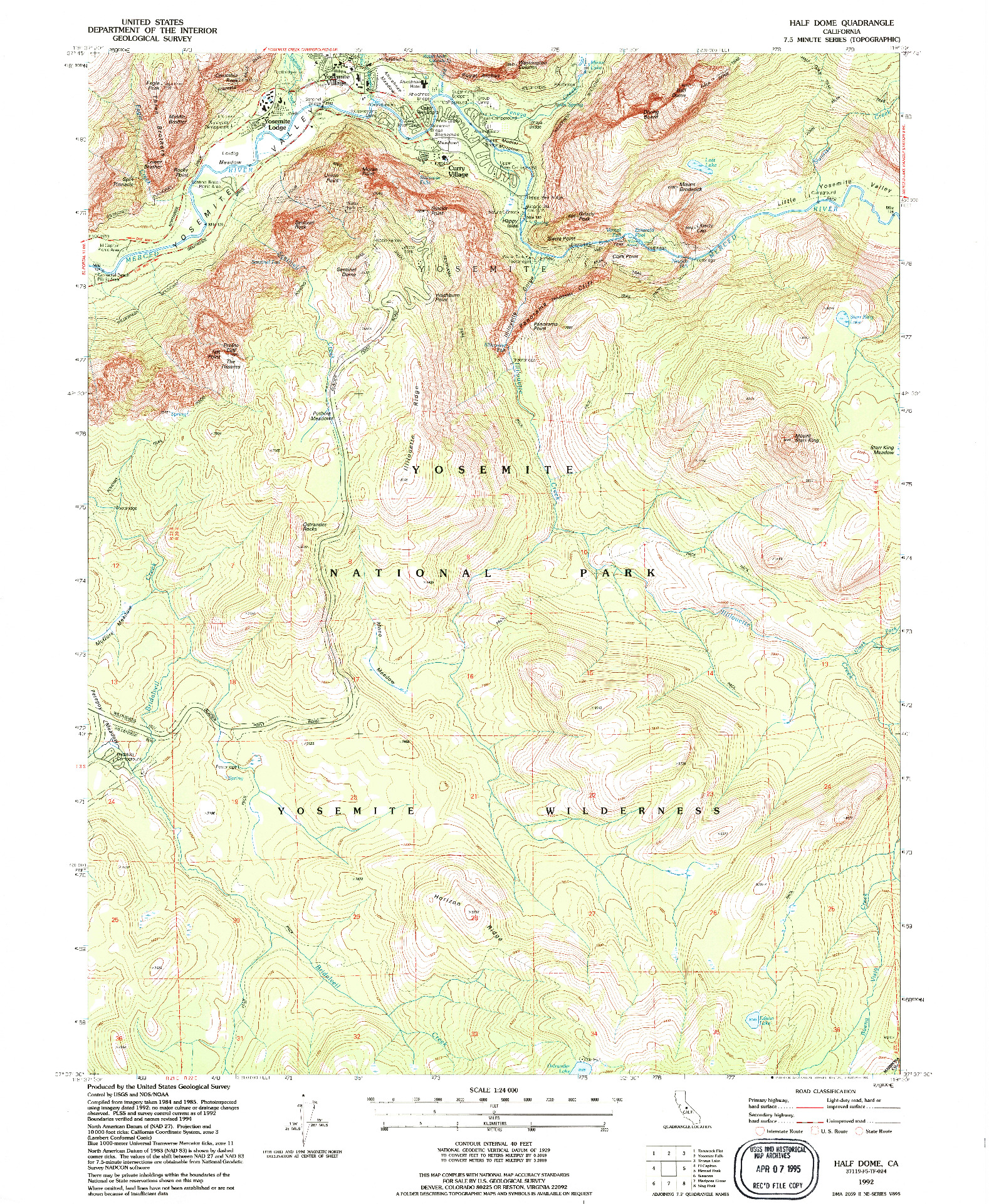 USGS 1:24000-SCALE QUADRANGLE FOR HALF DOME, CA 1992
