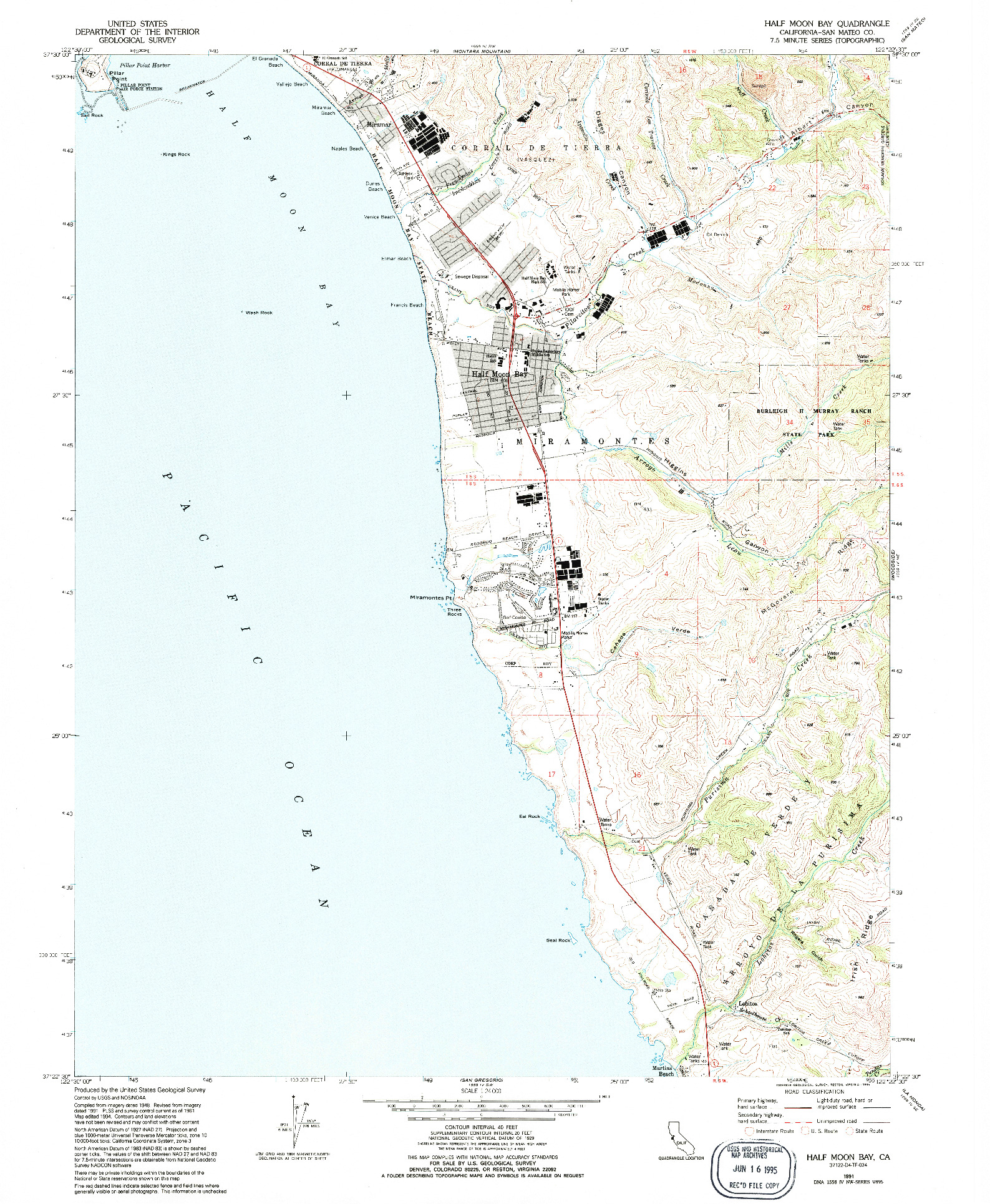 USGS 1:24000-SCALE QUADRANGLE FOR HALF MOON BAY, CA 1991