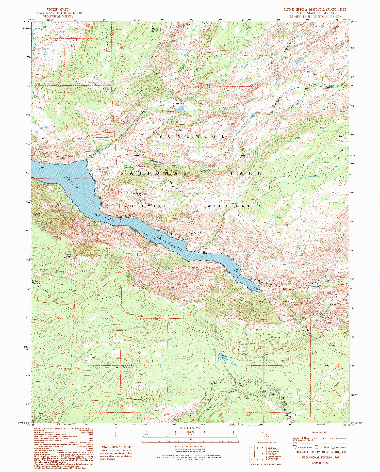 USGS 1:24000-SCALE QUADRANGLE FOR HETCH HETCHY RESERVOIR, CA 1992