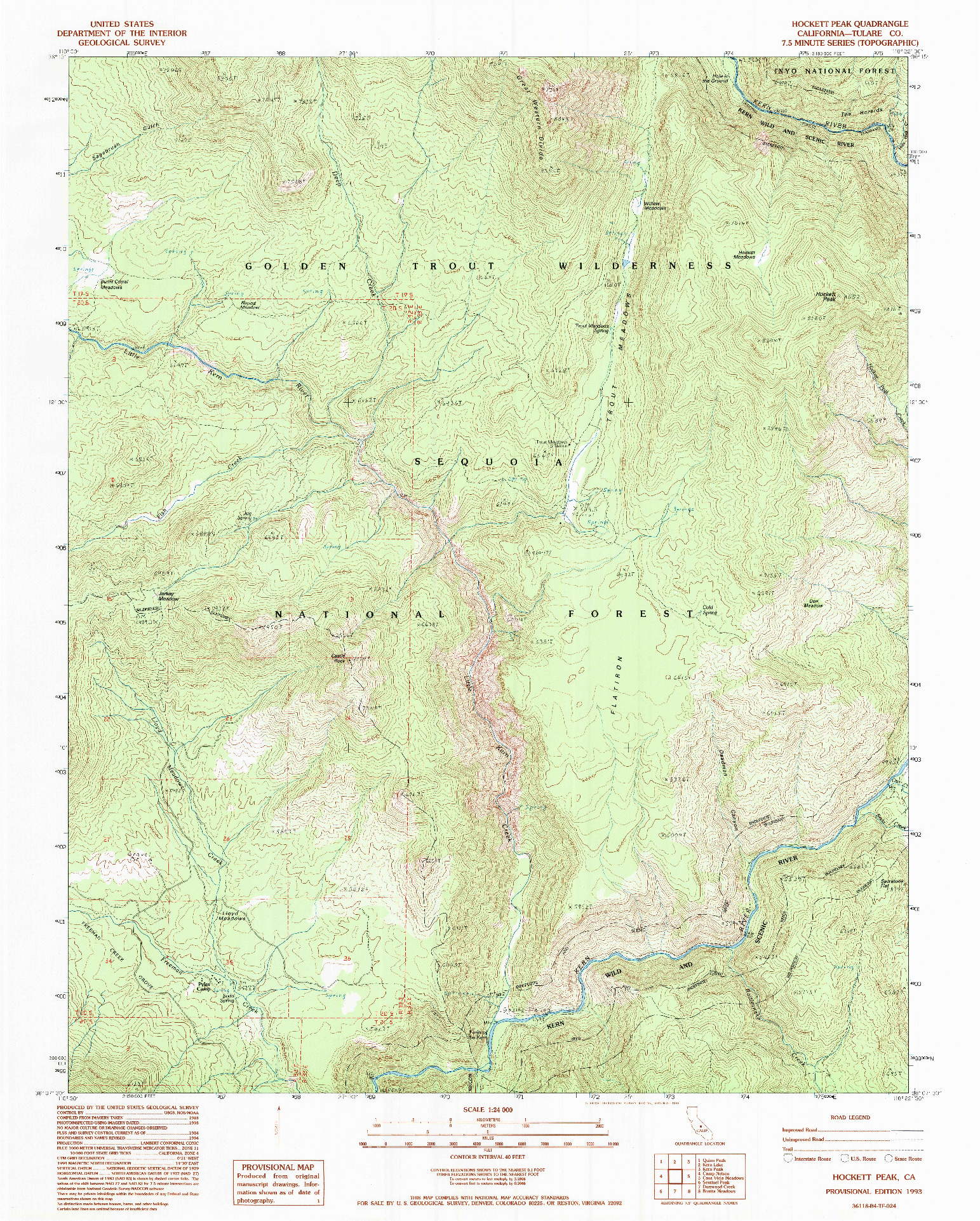USGS 1:24000-SCALE QUADRANGLE FOR HOCKETT PEAK, CA 1993