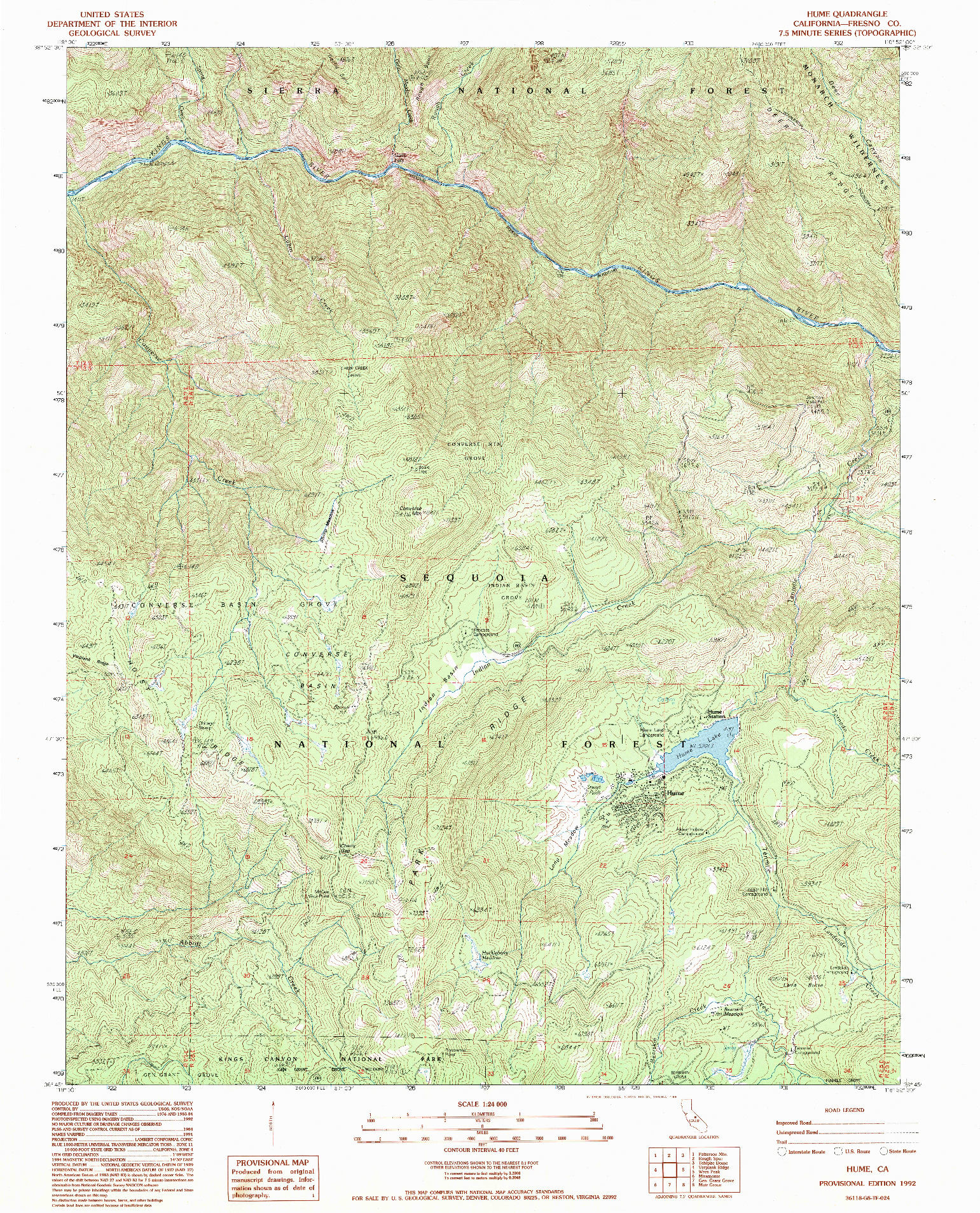 USGS 1:24000-SCALE QUADRANGLE FOR HUME, CA 1992