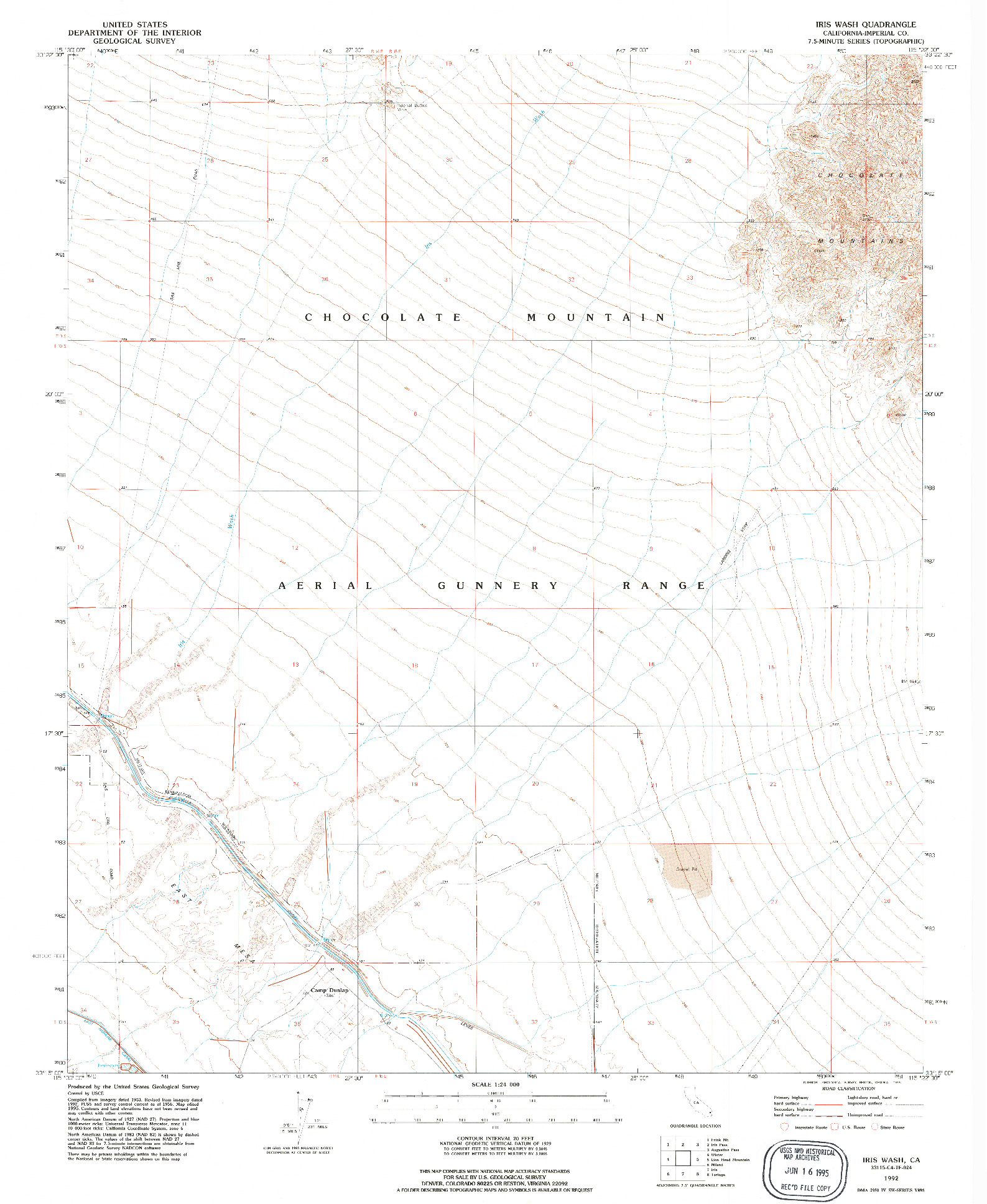 USGS 1:24000-SCALE QUADRANGLE FOR IRIS WASH, CA 1992