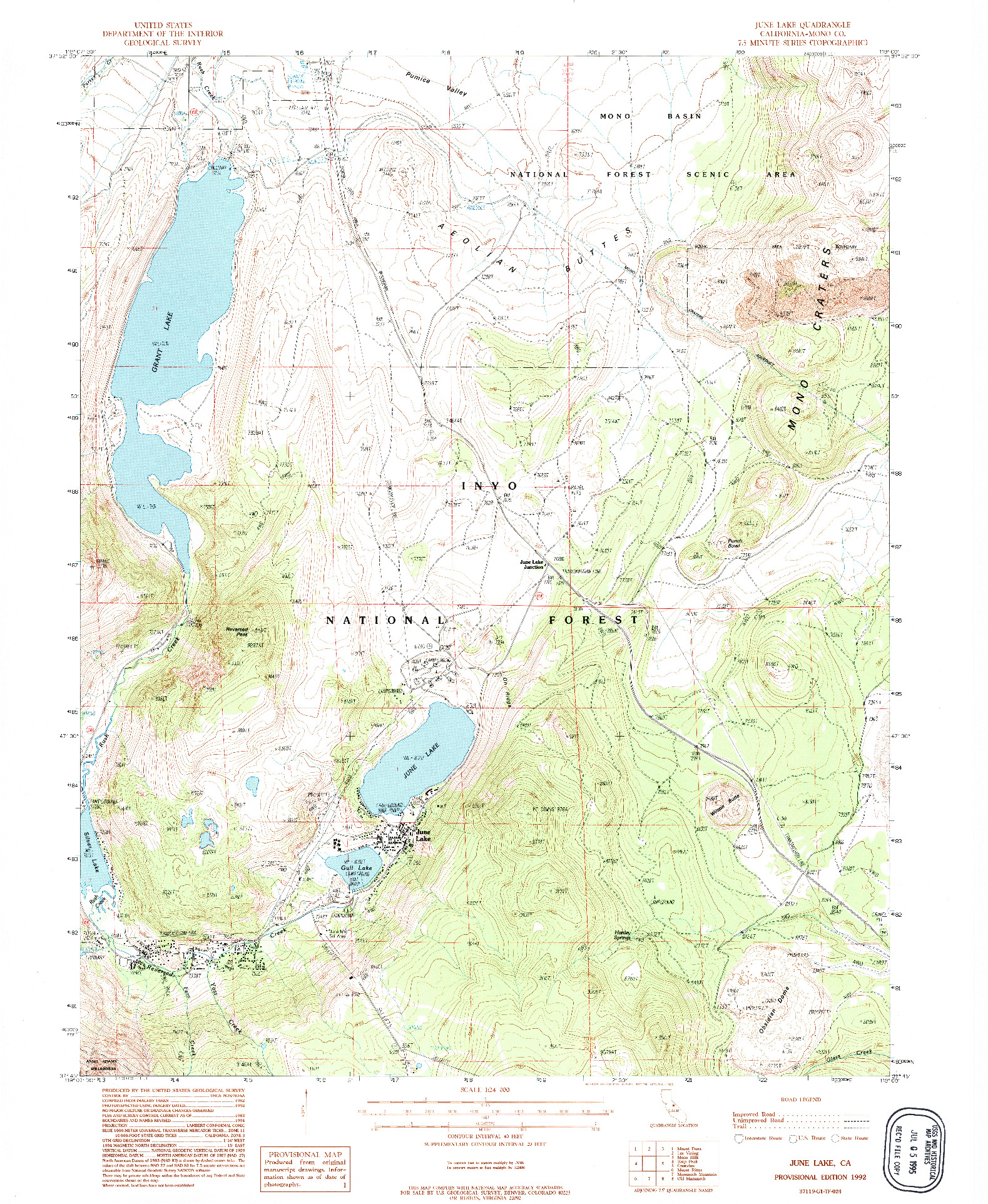 USGS 1:24000-SCALE QUADRANGLE FOR JUNE LAKE, CA 1992