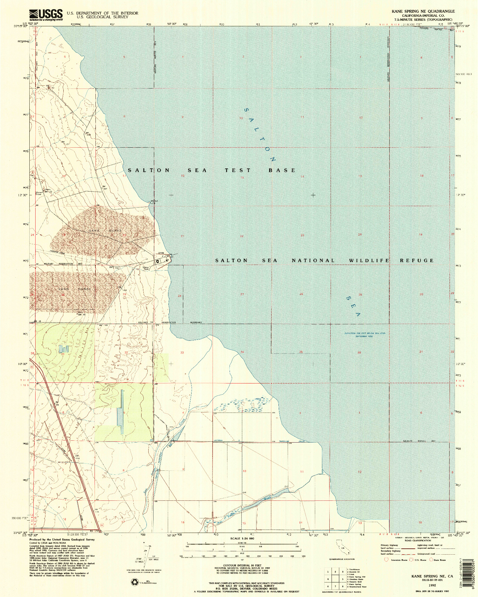 USGS 1:24000-SCALE QUADRANGLE FOR KANE SPRING NE, CA 1992