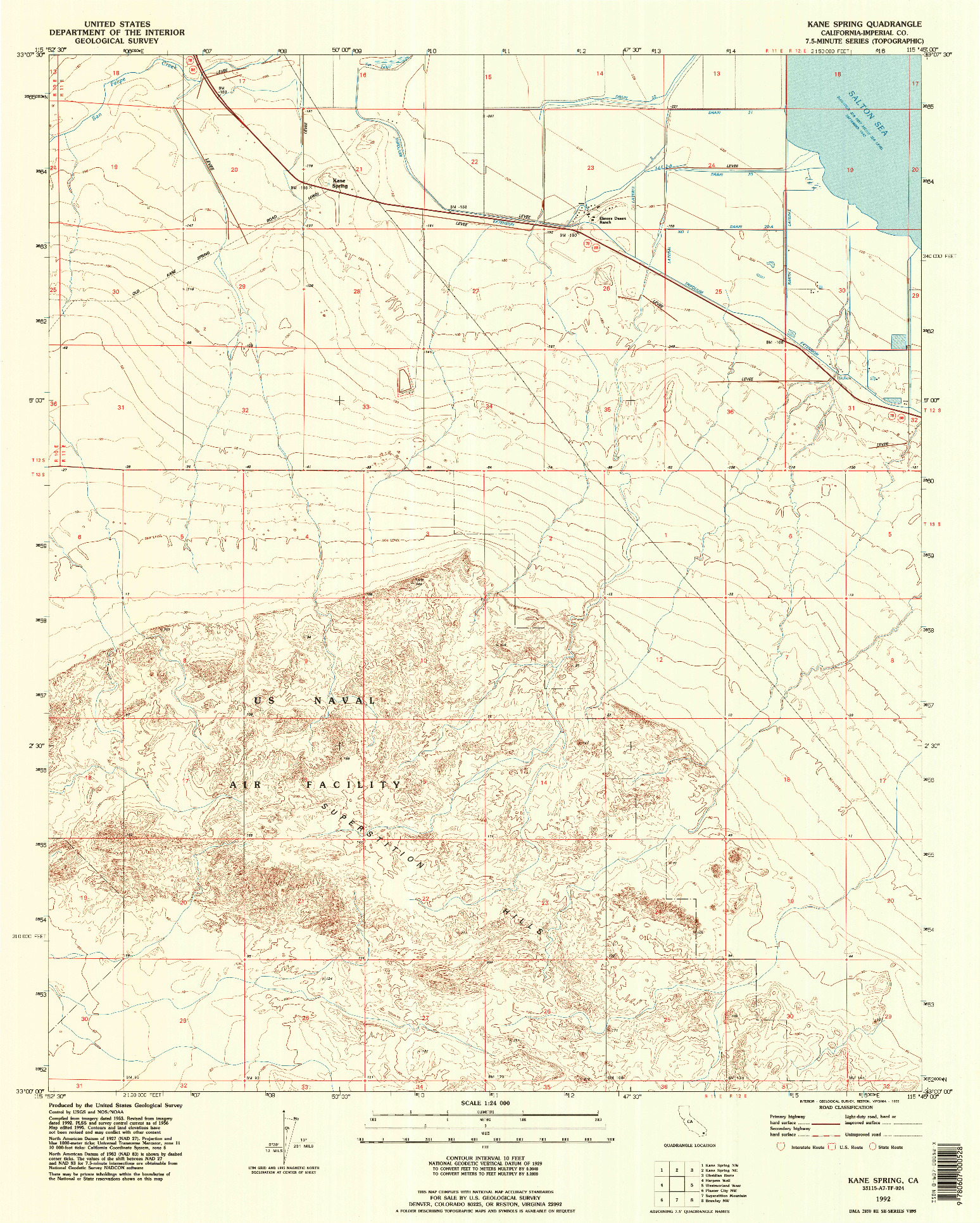 USGS 1:24000-SCALE QUADRANGLE FOR KANE SPRING, CA 1992