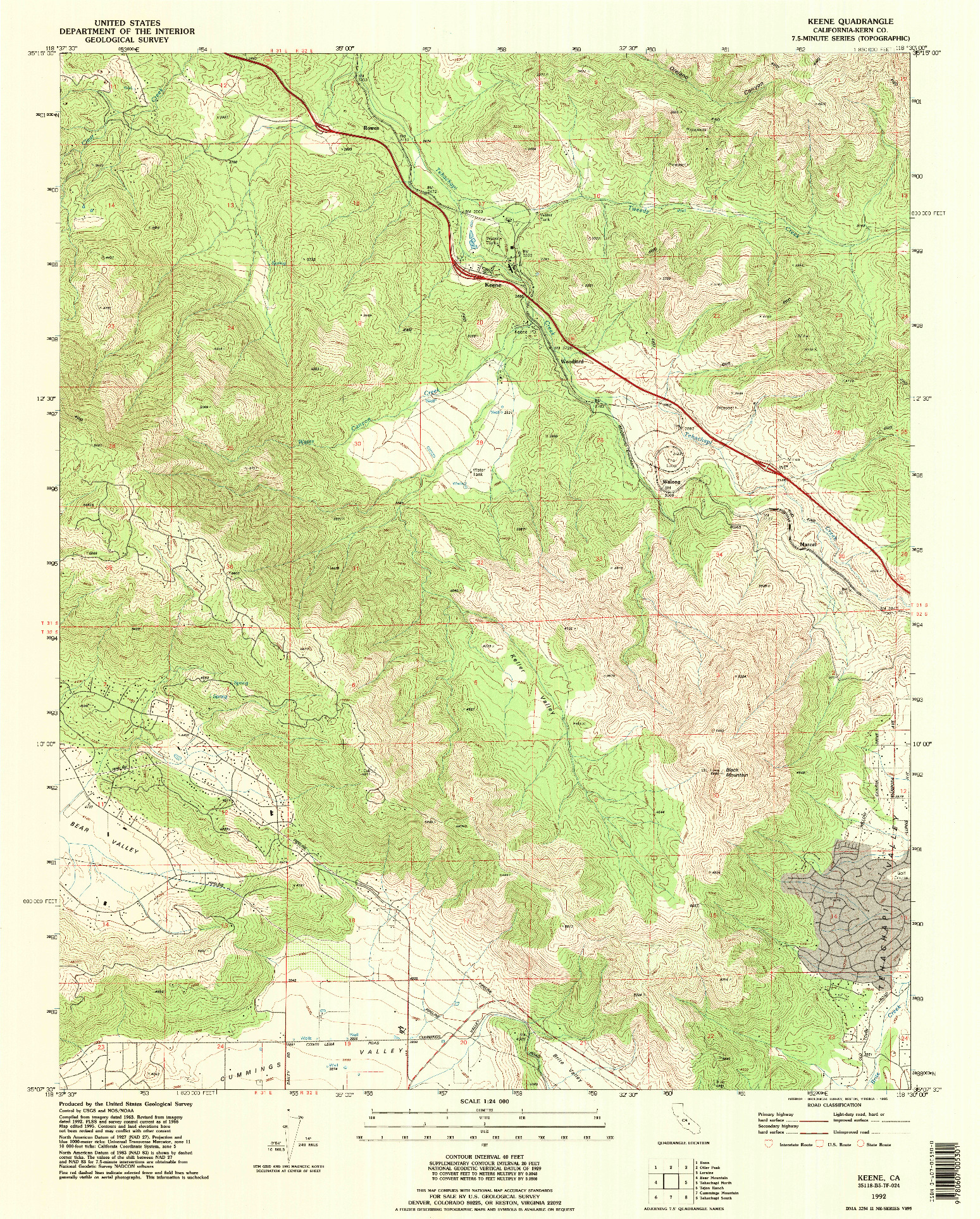 USGS 1:24000-SCALE QUADRANGLE FOR KEENE, CA 1992
