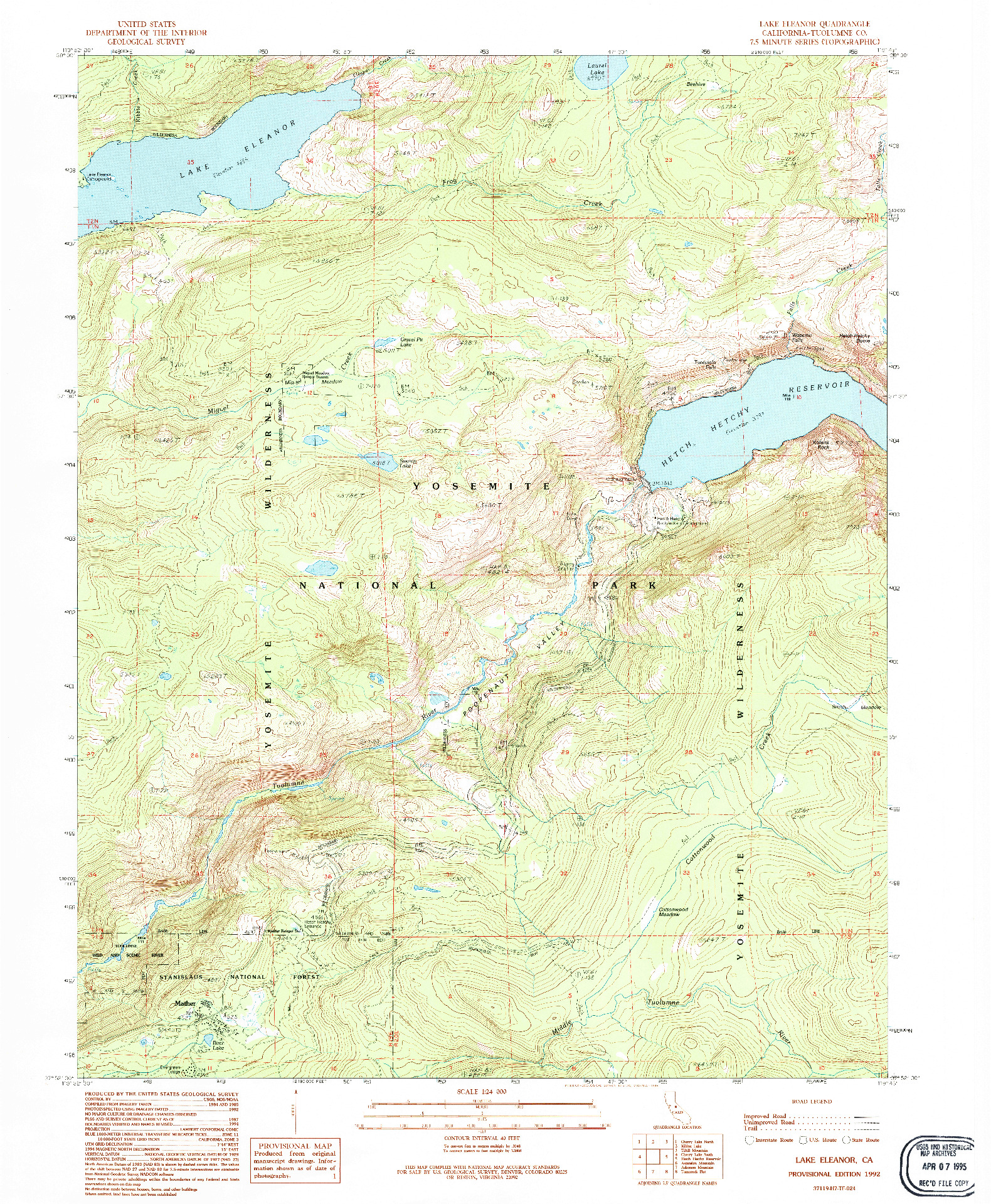 USGS 1:24000-SCALE QUADRANGLE FOR LAKE ELEANOR, CA 1992