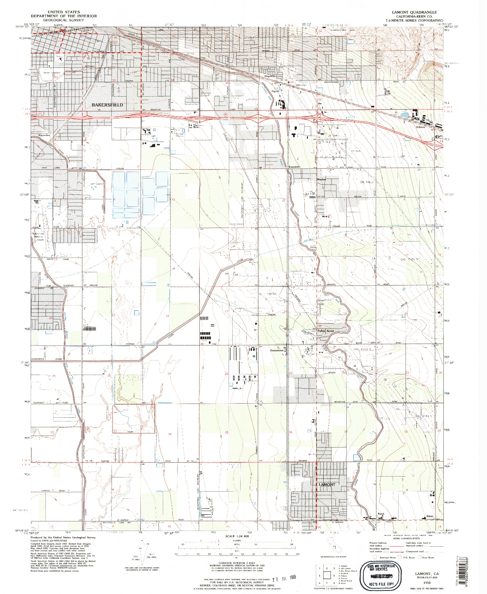 USGS 1:24000-SCALE QUADRANGLE FOR LAMONT, CA 1992