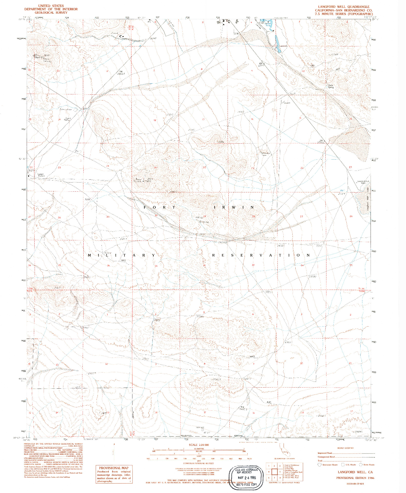 USGS 1:24000-SCALE QUADRANGLE FOR LANGFORD WELL, CA 1986