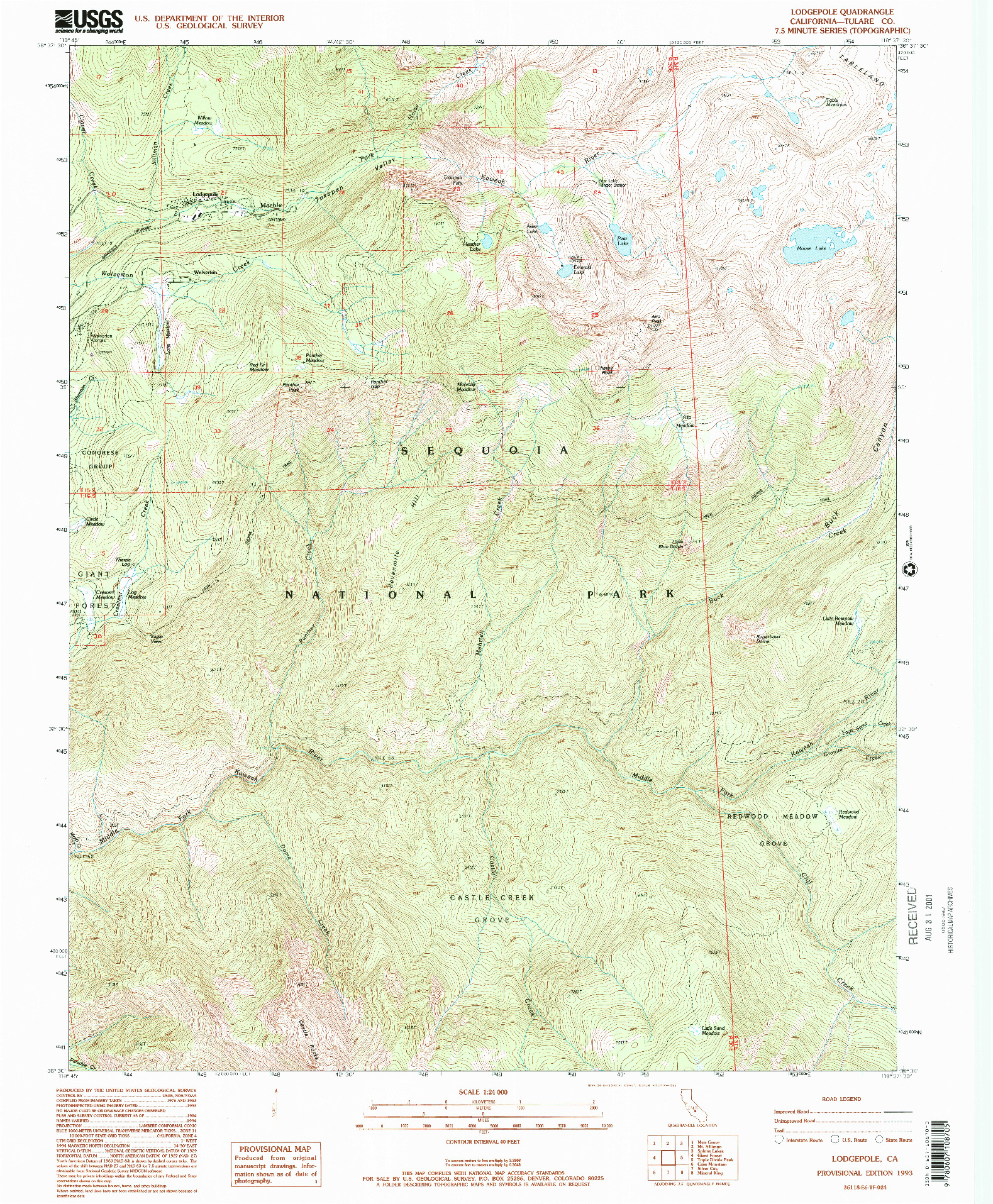 USGS 1:24000-SCALE QUADRANGLE FOR LODGEPOLE, CA 1993