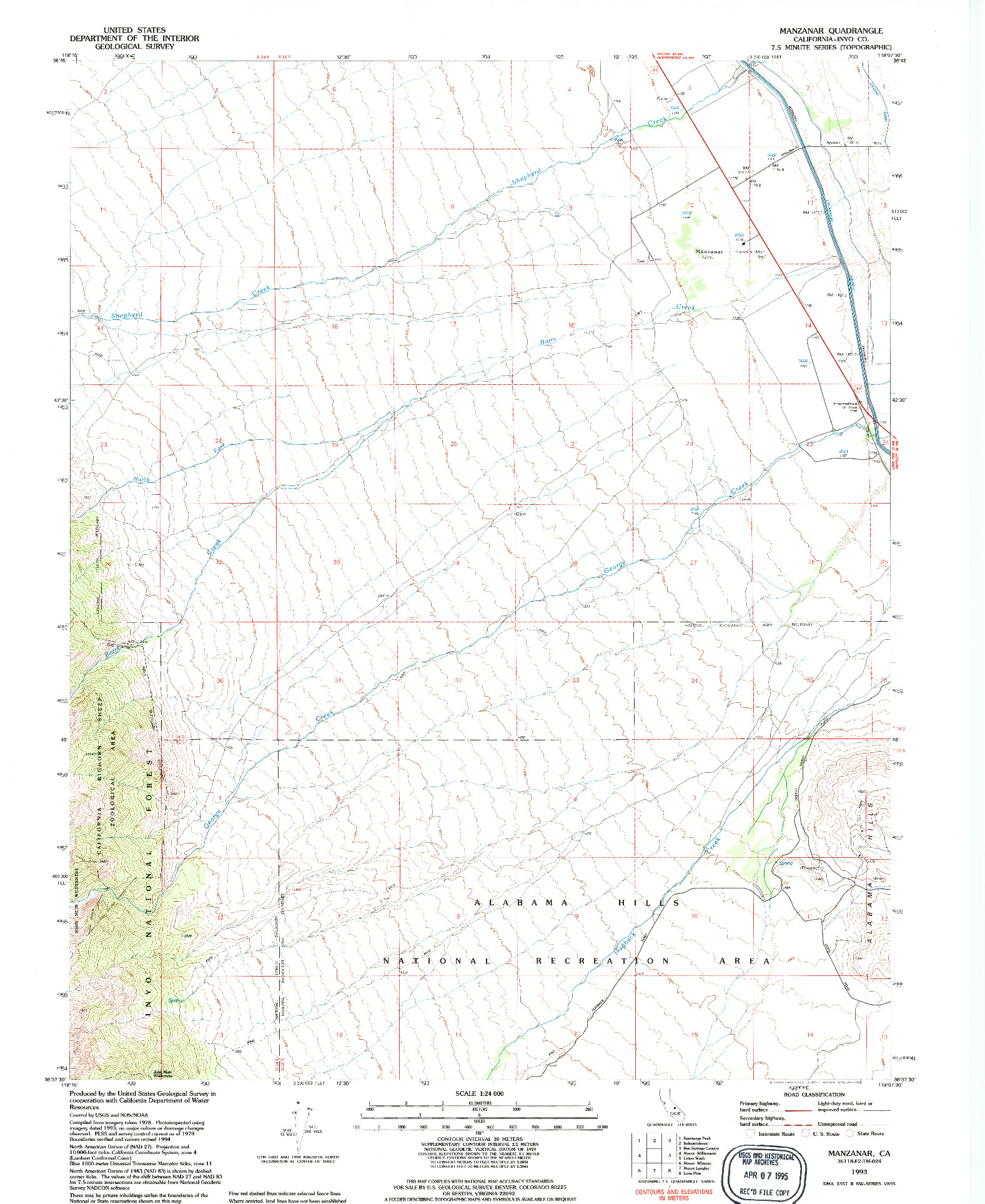 USGS 1:24000-SCALE QUADRANGLE FOR MANZANAR, CA 1993