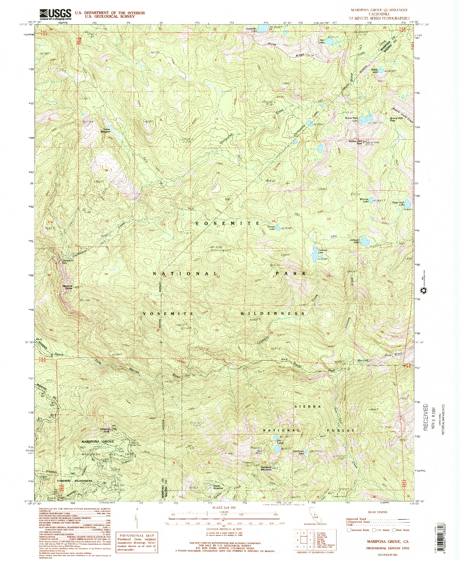 USGS 1:24000-SCALE QUADRANGLE FOR MARIPOSA GROVE, CA 1992