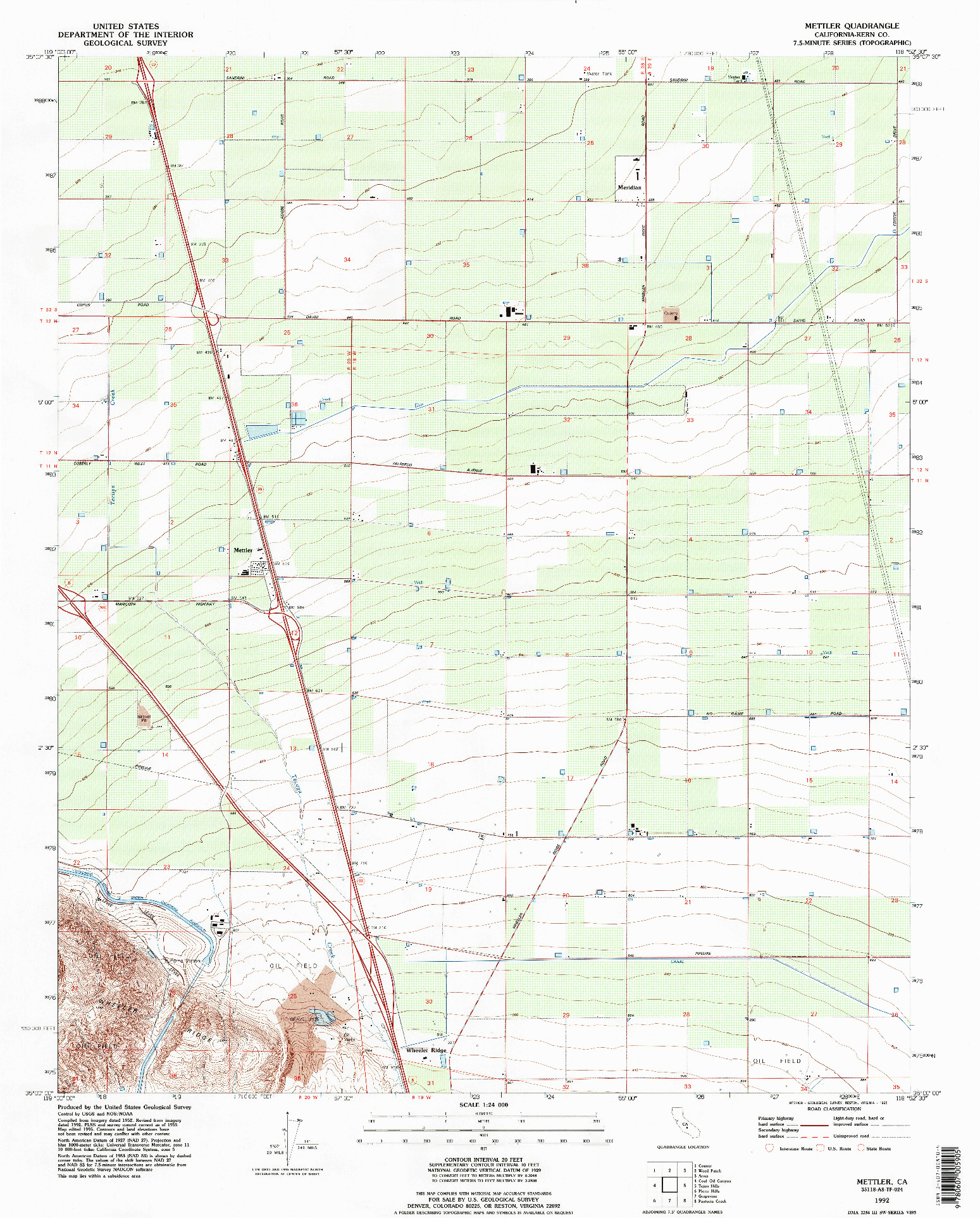 USGS 1:24000-SCALE QUADRANGLE FOR METTLER, CA 1992