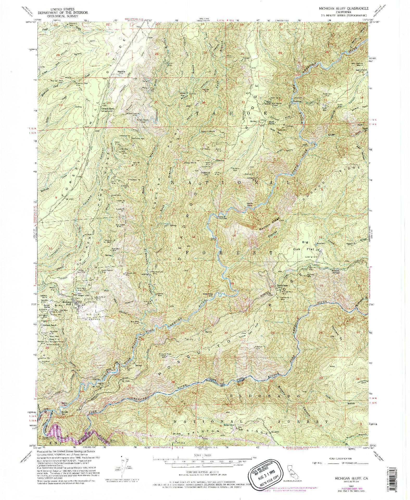 USGS 1:24000-SCALE QUADRANGLE FOR MICHIGAN BLUFF, CA 1952