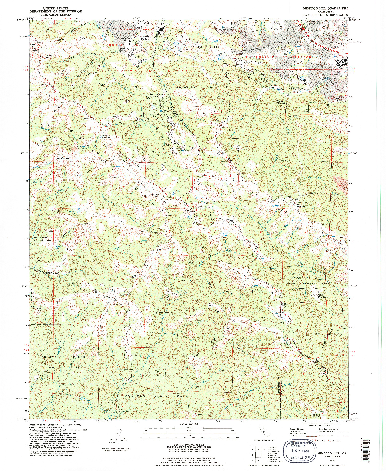 USGS 1:24000-SCALE QUADRANGLE FOR MINDEGO HILL, CA 1991