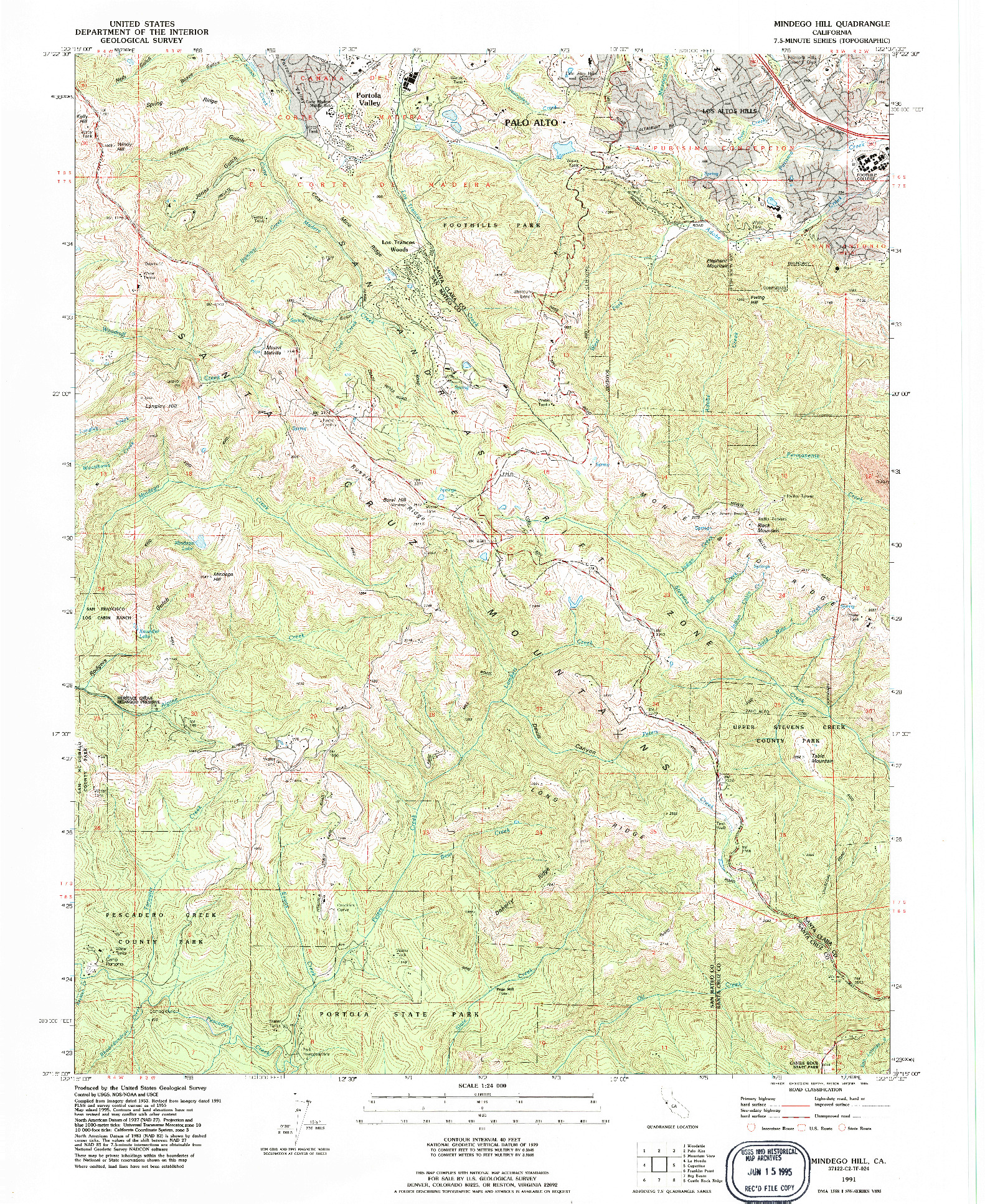 USGS 1:24000-SCALE QUADRANGLE FOR MINDEGO HILL, CA 1991