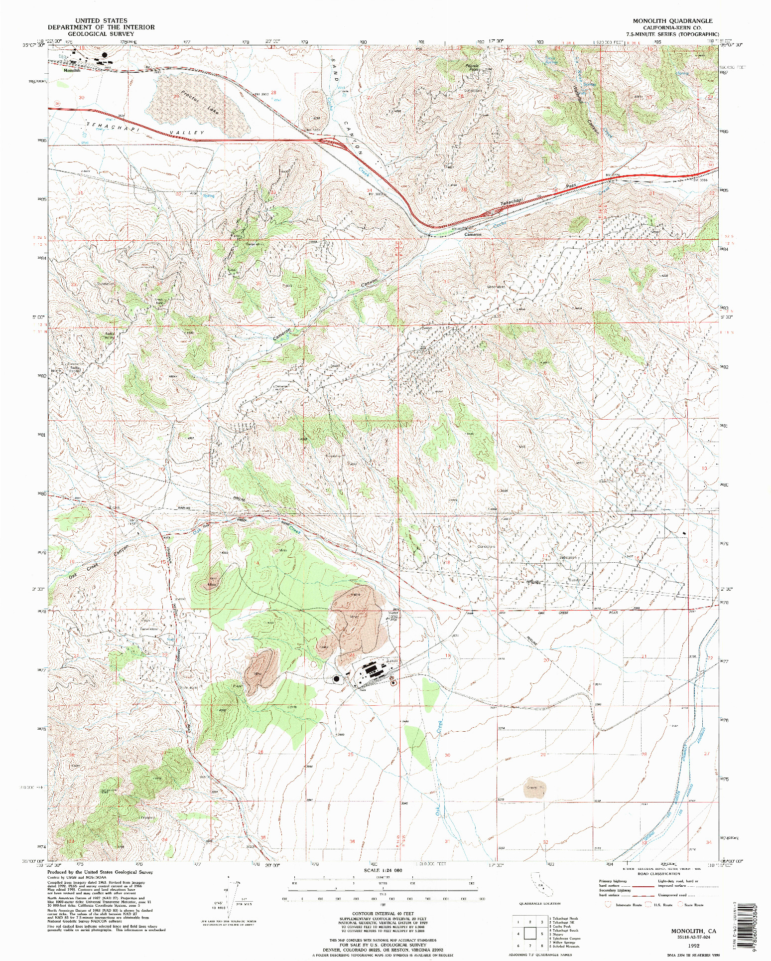 USGS 1:24000-SCALE QUADRANGLE FOR MONOLITH, CA 1992