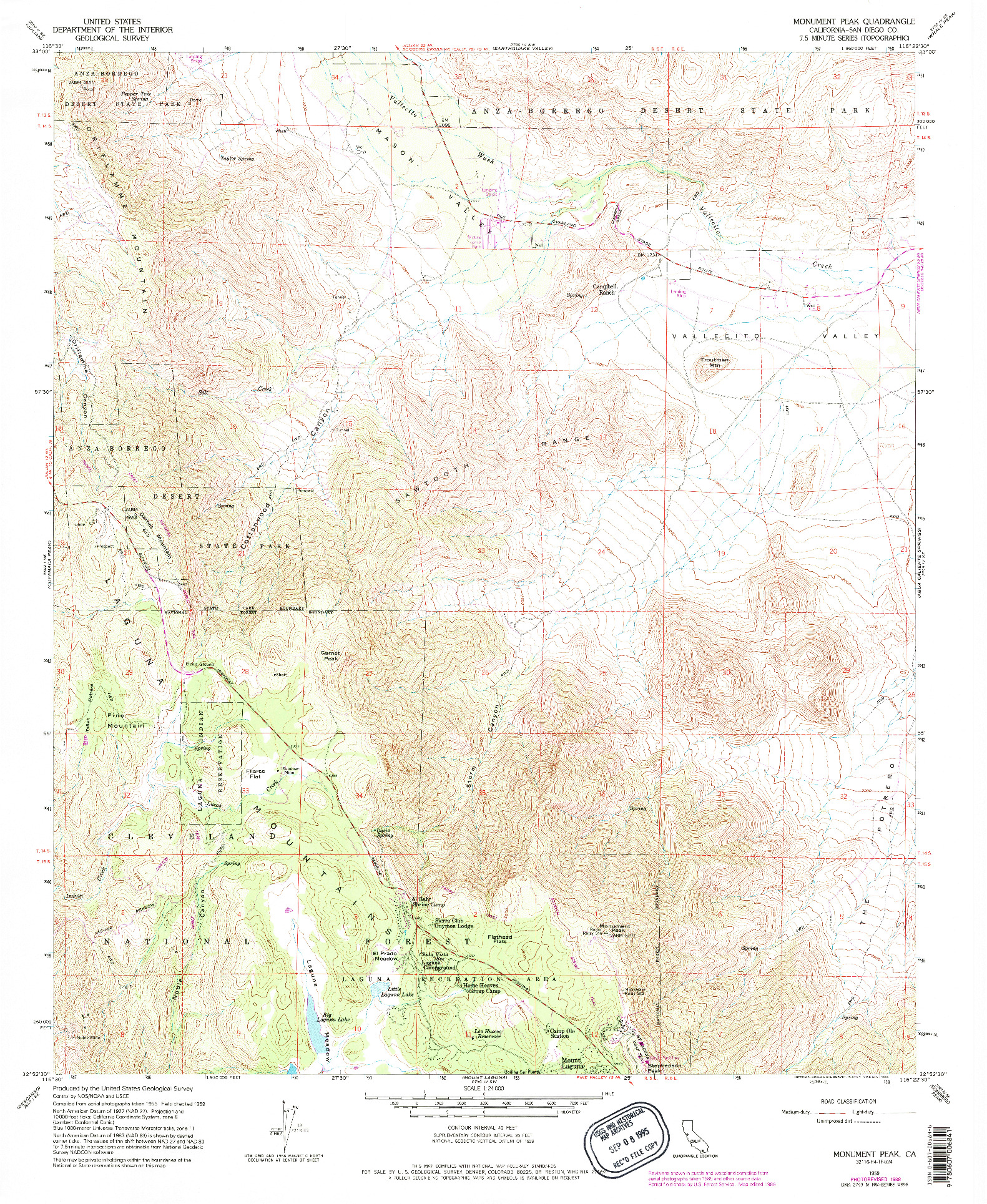 USGS 1:24000-SCALE QUADRANGLE FOR MONUMENT PEAK, CA 1959