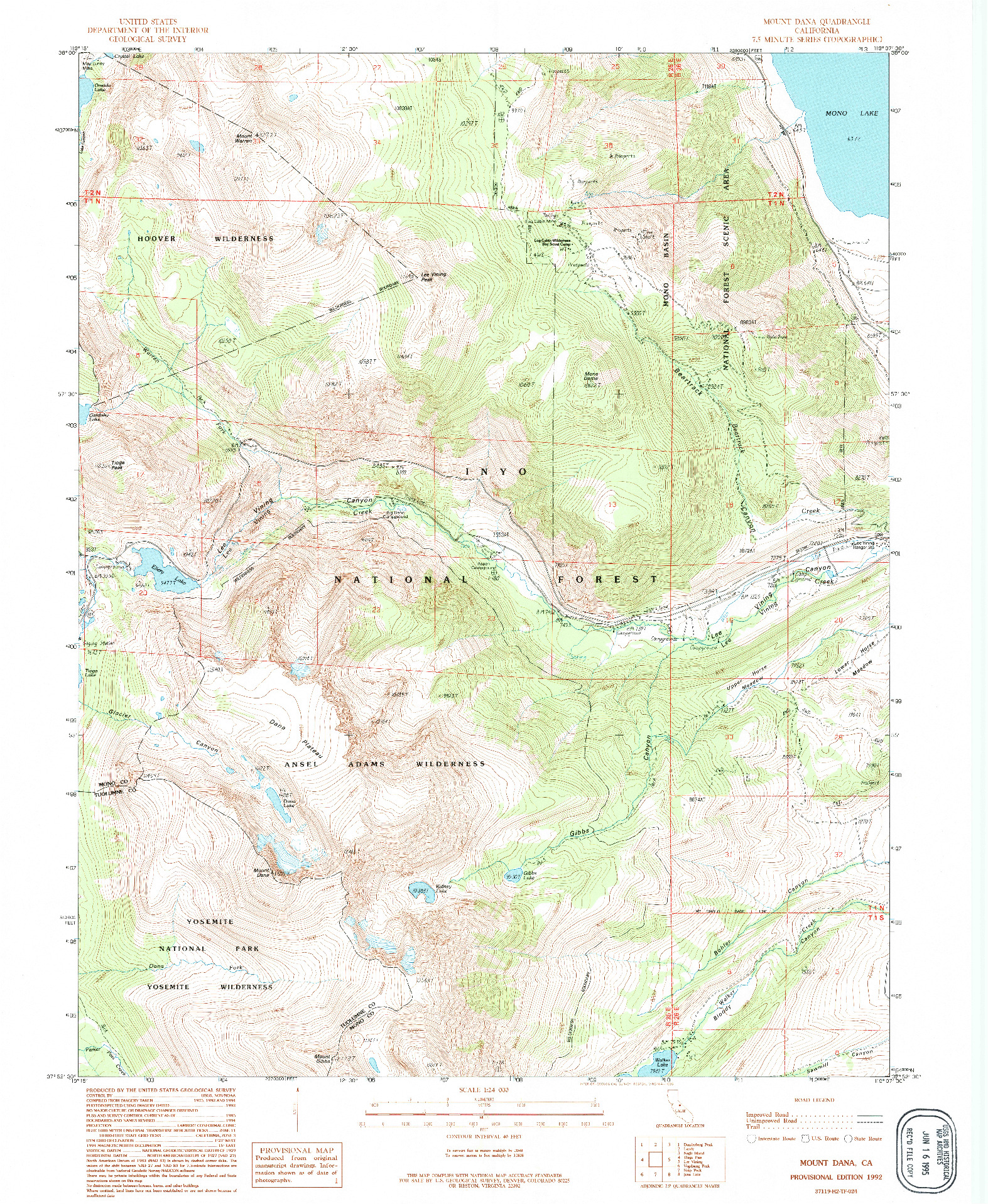 USGS 1:24000-SCALE QUADRANGLE FOR MOUNT DANA, CA 1992