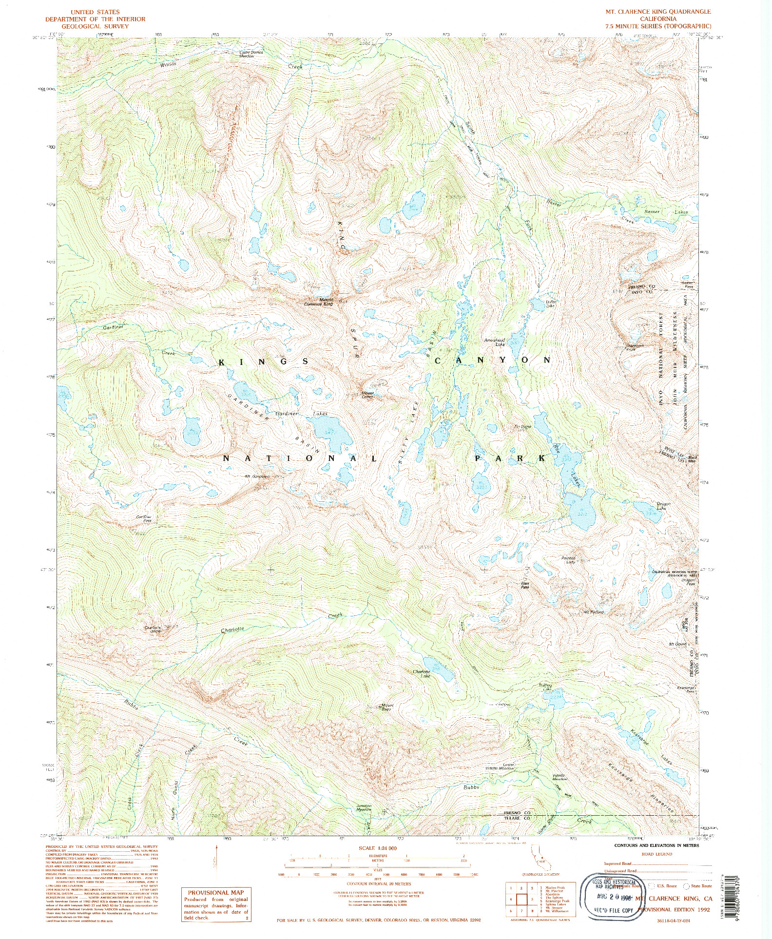 USGS 1:24000-SCALE QUADRANGLE FOR MT. CLARENCE KING, CA 1992