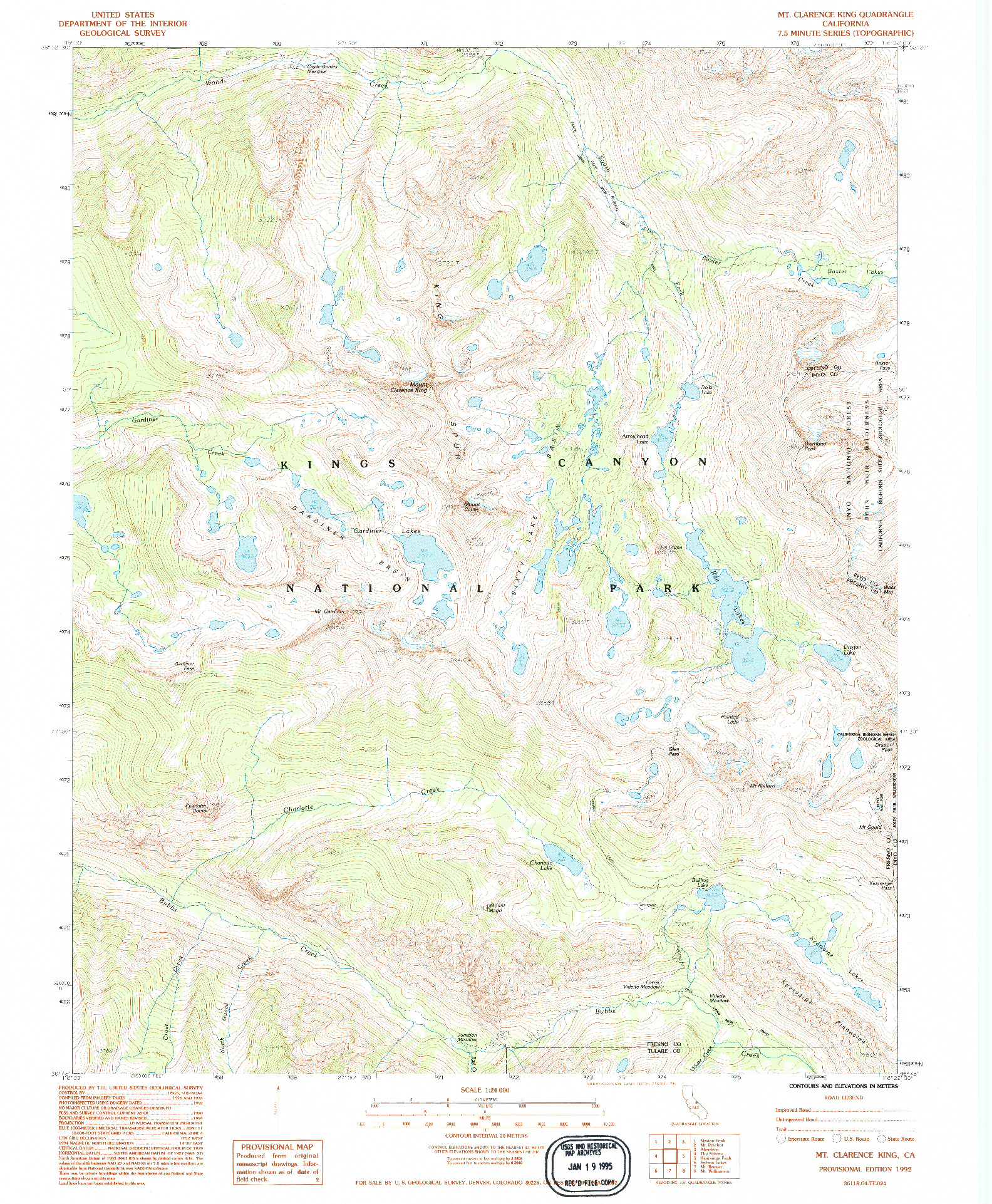USGS 1:24000-SCALE QUADRANGLE FOR MT. CLARENCE KING, CA 1992