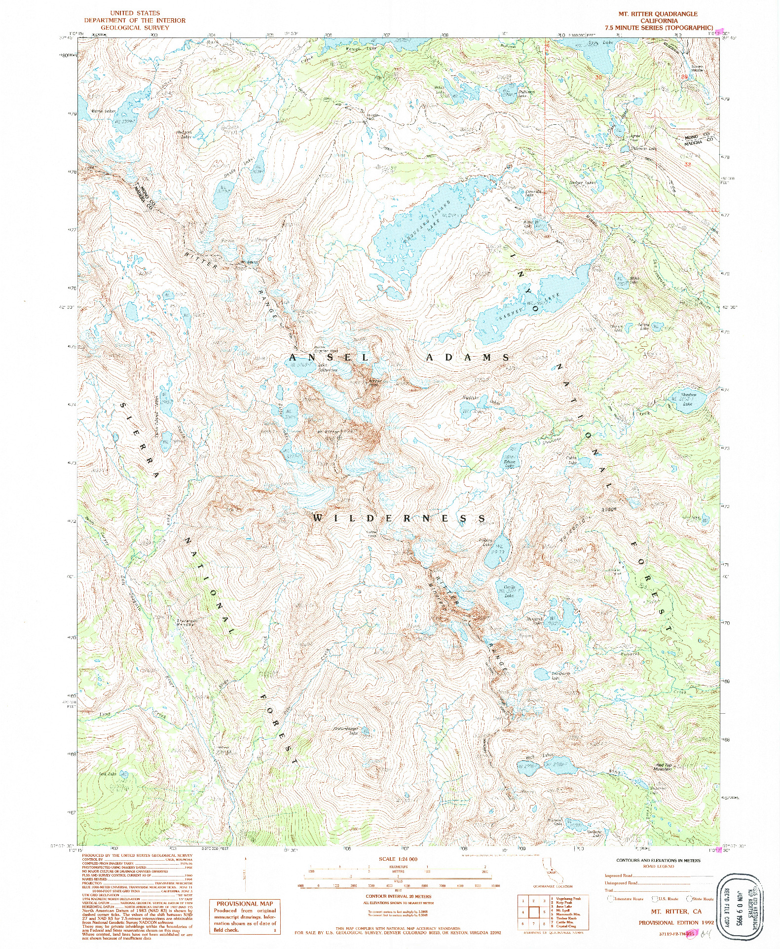 USGS 1:24000-SCALE QUADRANGLE FOR MT. RITTER, CA 1992