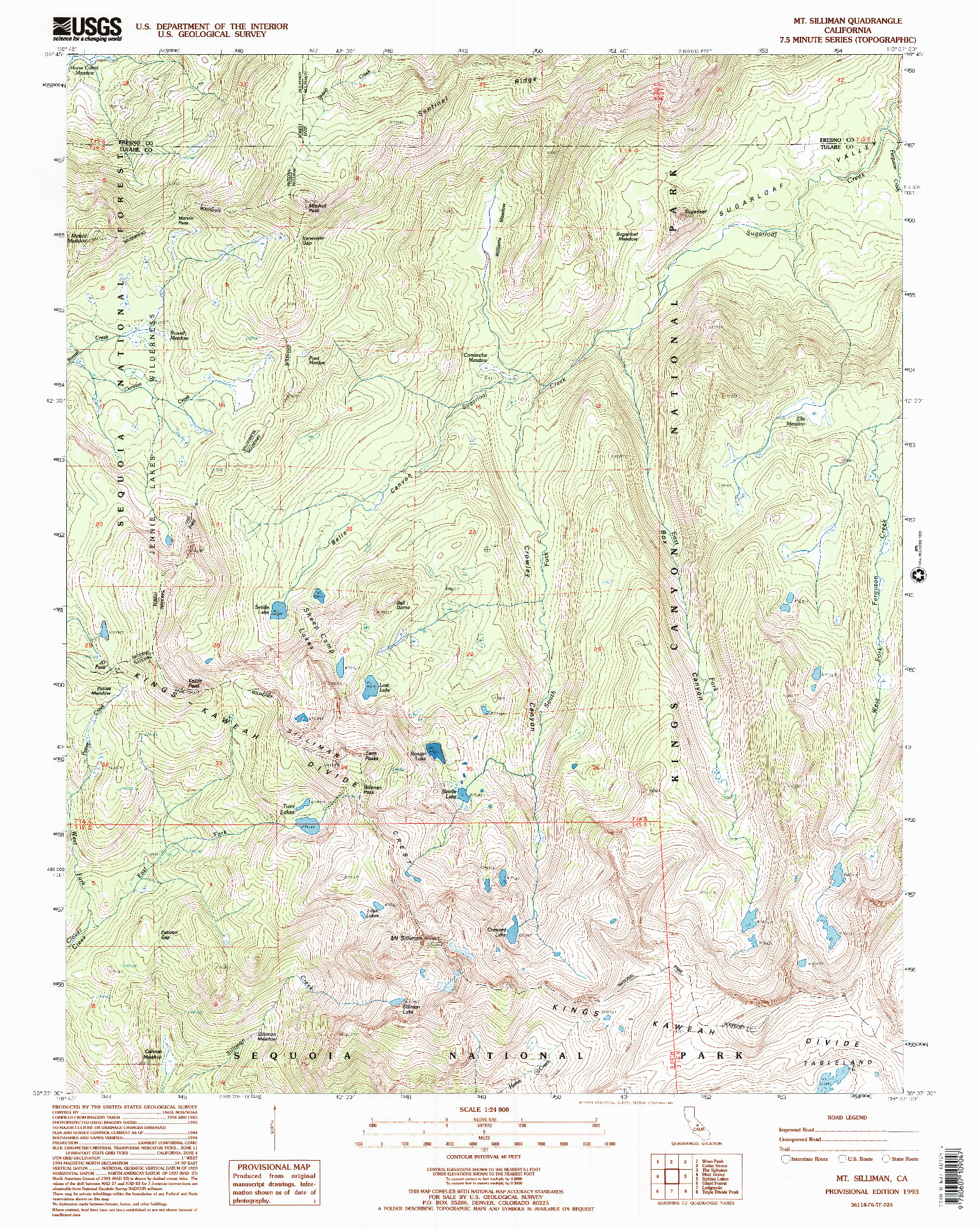 USGS 1:24000-SCALE QUADRANGLE FOR MT. SILLIMAN, CA 1993