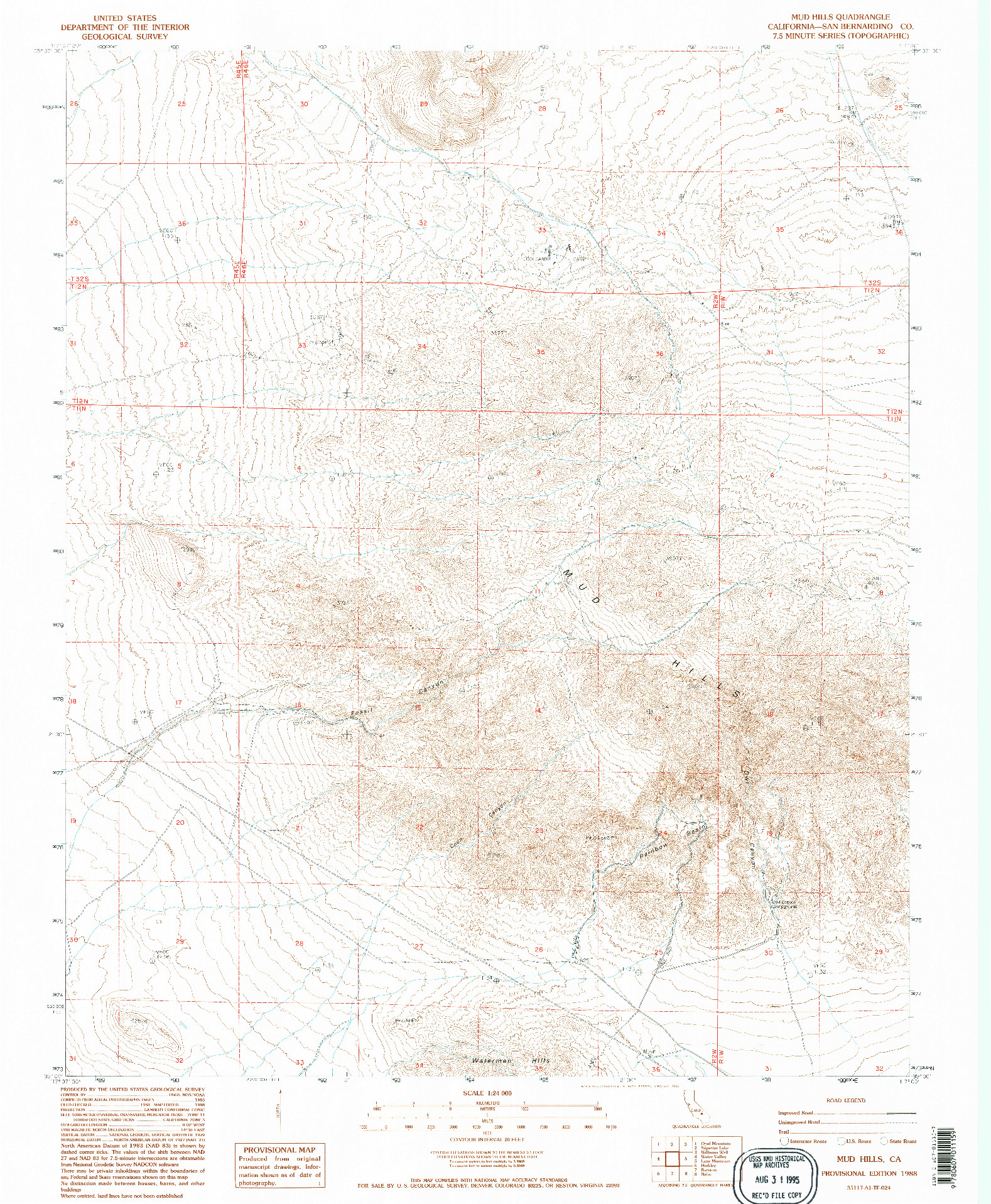 USGS 1:24000-SCALE QUADRANGLE FOR MUD HILLS, CA 1988