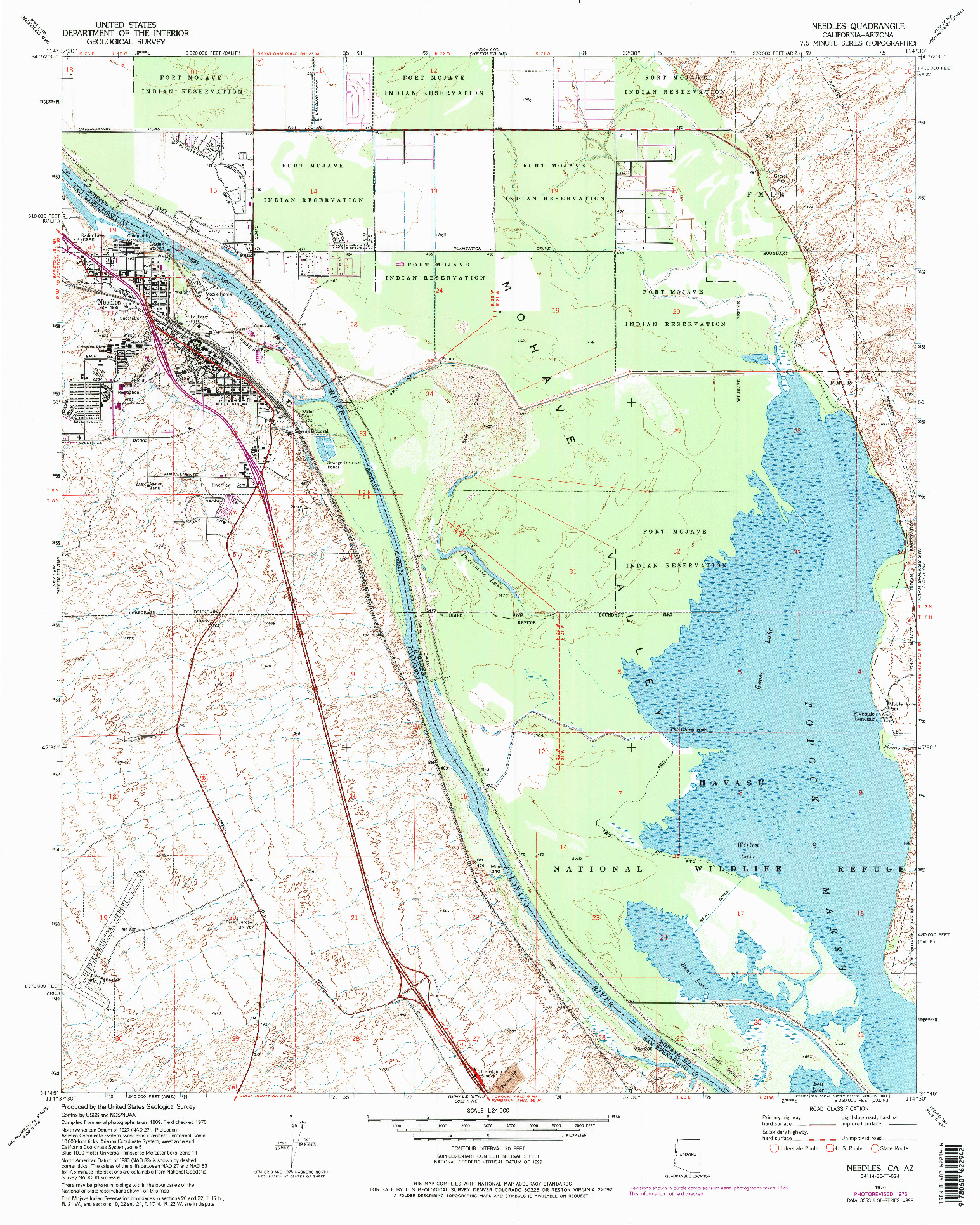 USGS 1:24000-SCALE QUADRANGLE FOR NEEDLES, CA 1970