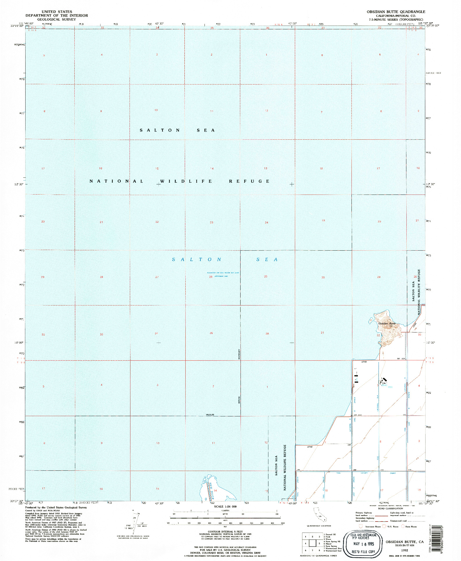 USGS 1:24000-SCALE QUADRANGLE FOR OBSIDIAN BUTTE, CA 1992