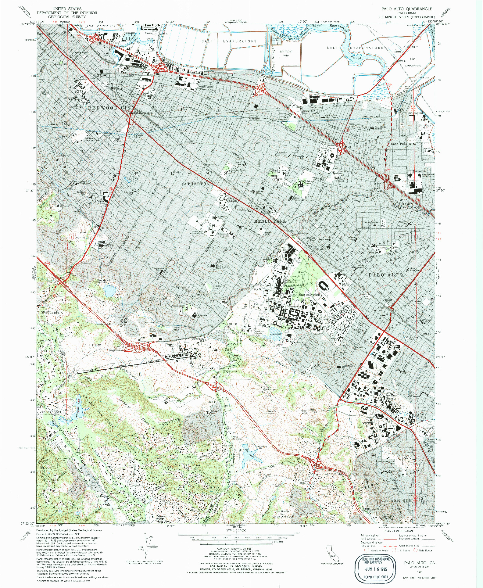 USGS 1:24000-SCALE QUADRANGLE FOR PALO ALTO, CA 1991