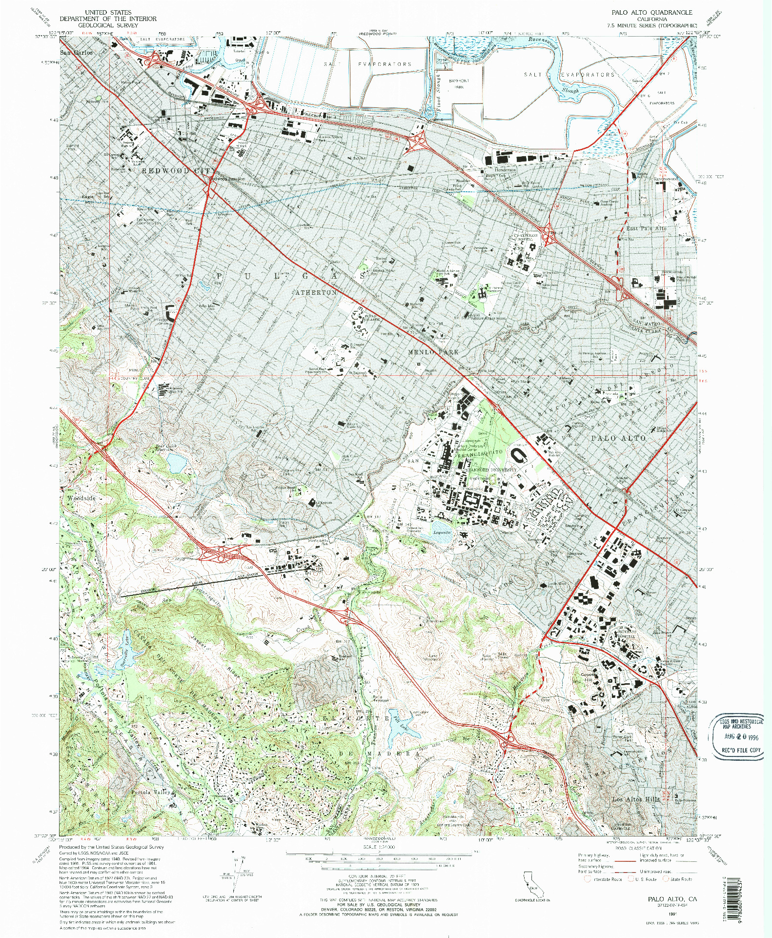 USGS 1:24000-SCALE QUADRANGLE FOR PALO ALTO, CA 1991